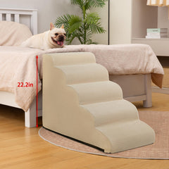 Aodisman escaleras para perros 5 pasos, vista lateral, acceso fácil a la cama.