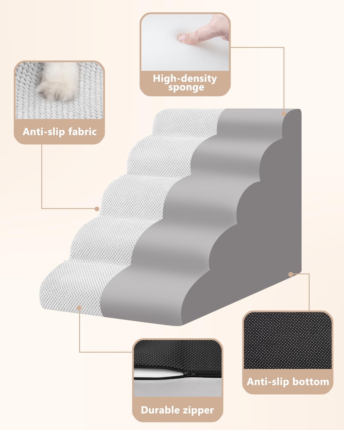 Aodisman escalera antideslizante con base resistente, gris claro