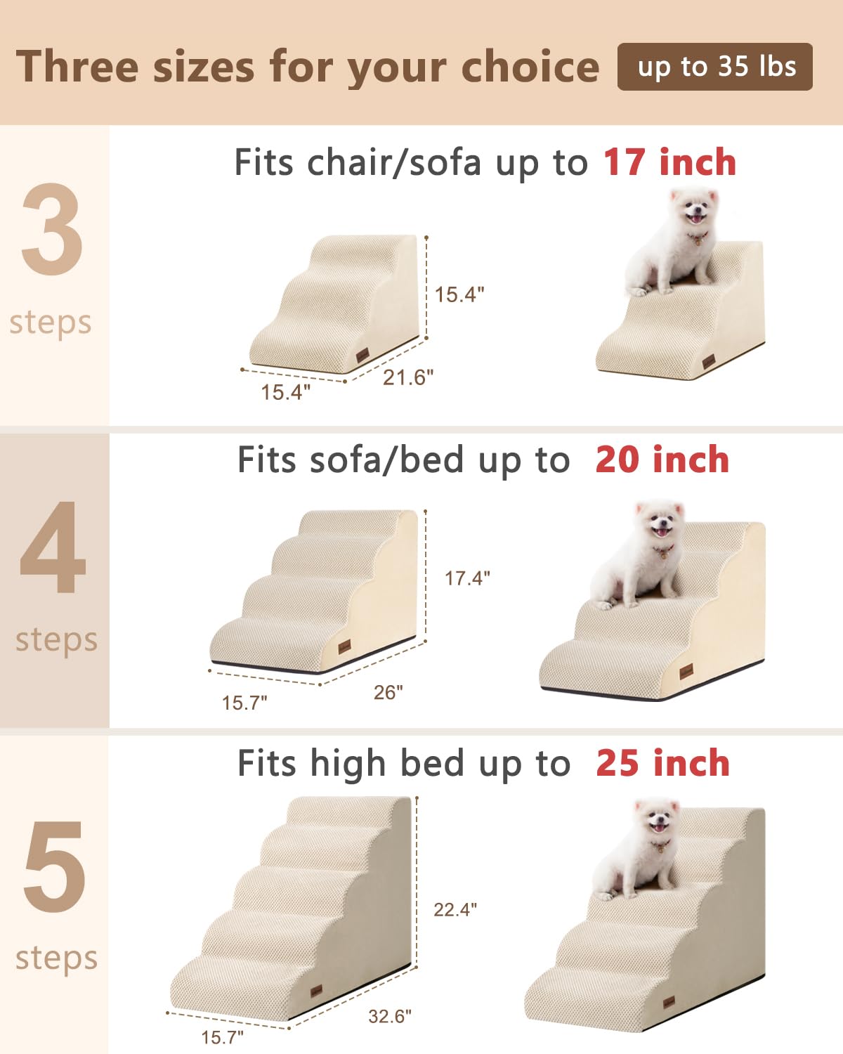 Aodisman escalera para perro 5 pasos vista lateral, ideal para perros pequeños y medianos