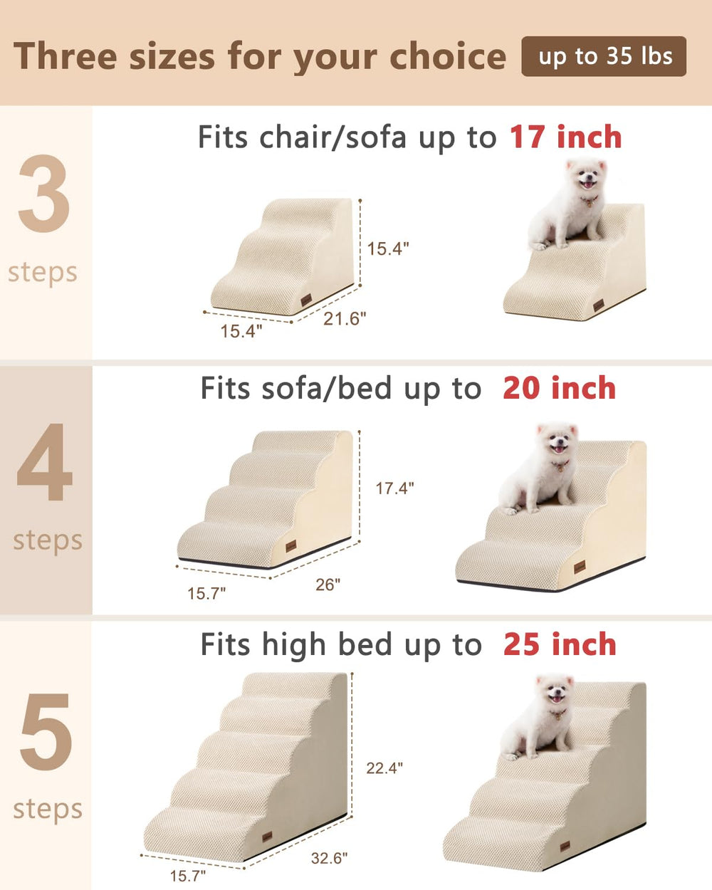 Aodisman escalera para perro 5 pasos vista lateral, ideal para perros pequeños y medianos