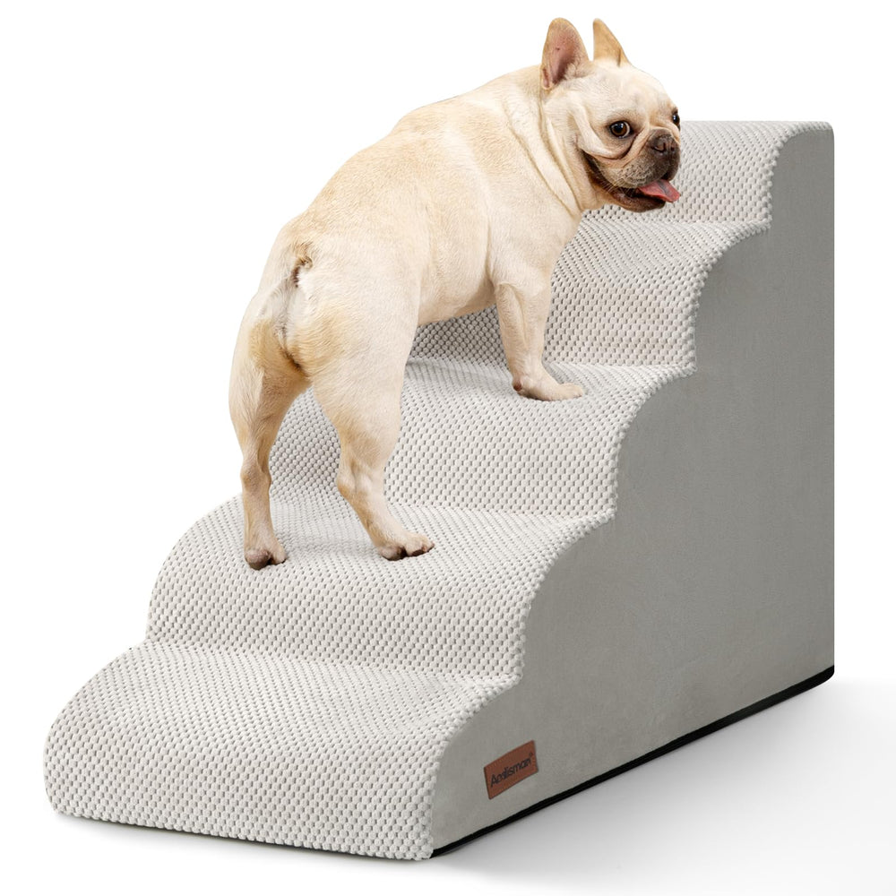 Aodisman escalera para perro en cama alta, cinco escalones, gris claro, interfaz suave