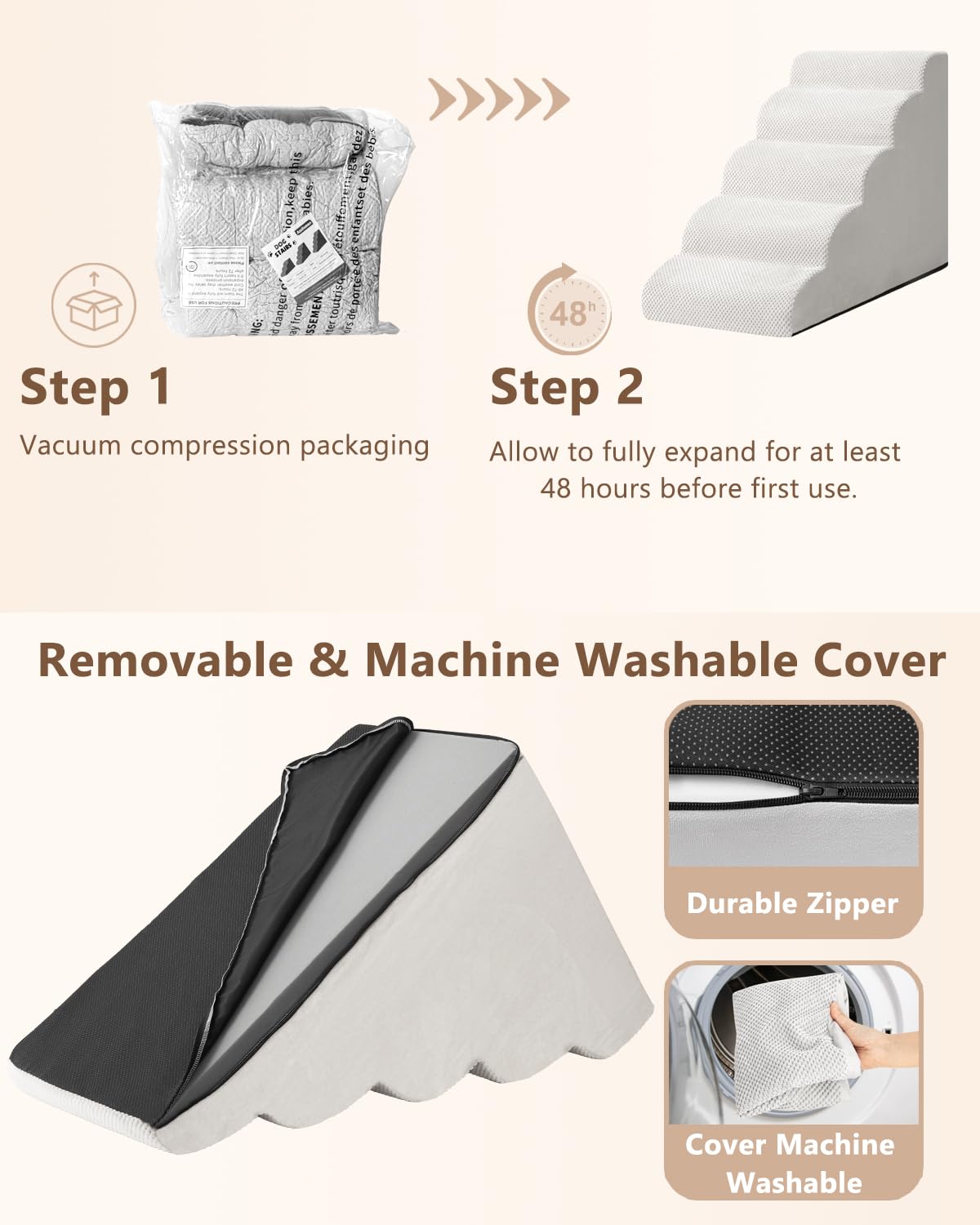 Funda lavable de Aodisman para escalera de perro, gris claro