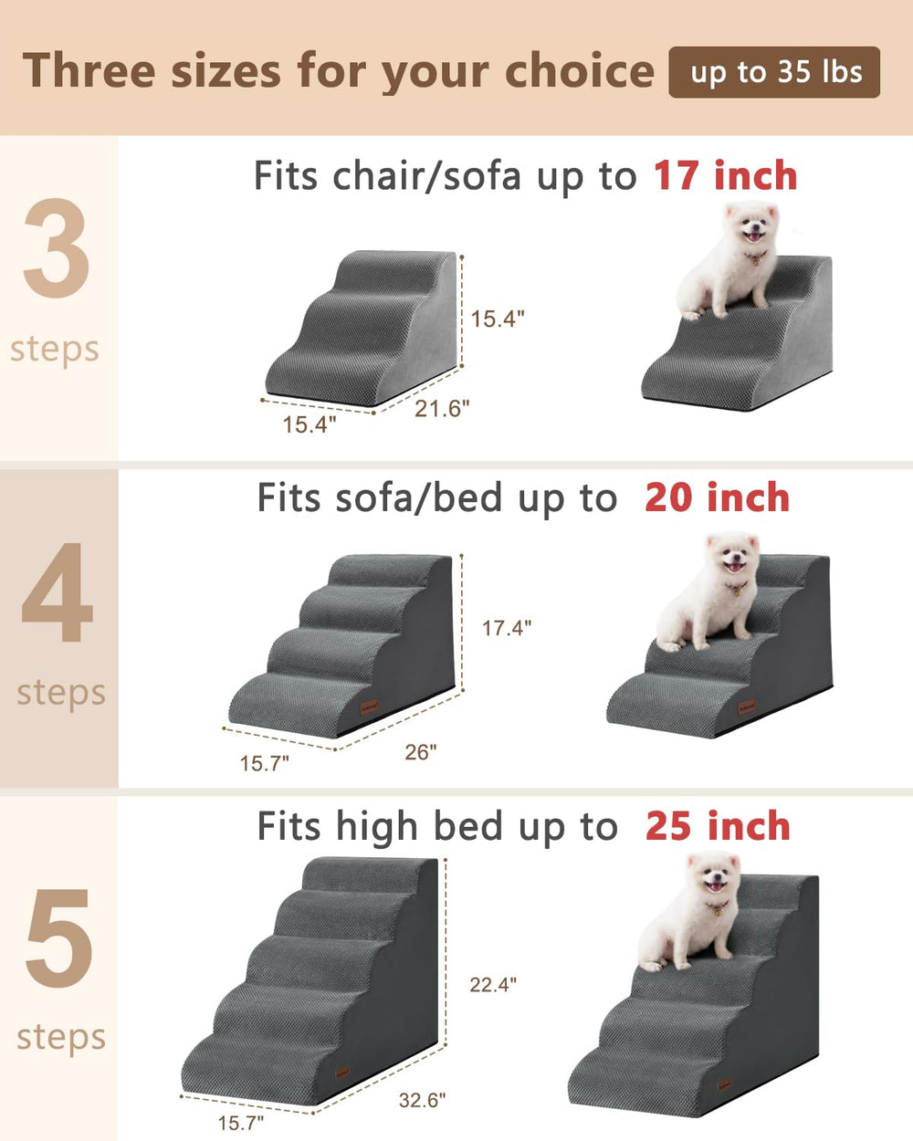 Aodisman escalera para sofá 3 pasos, ideal para perros pequeños