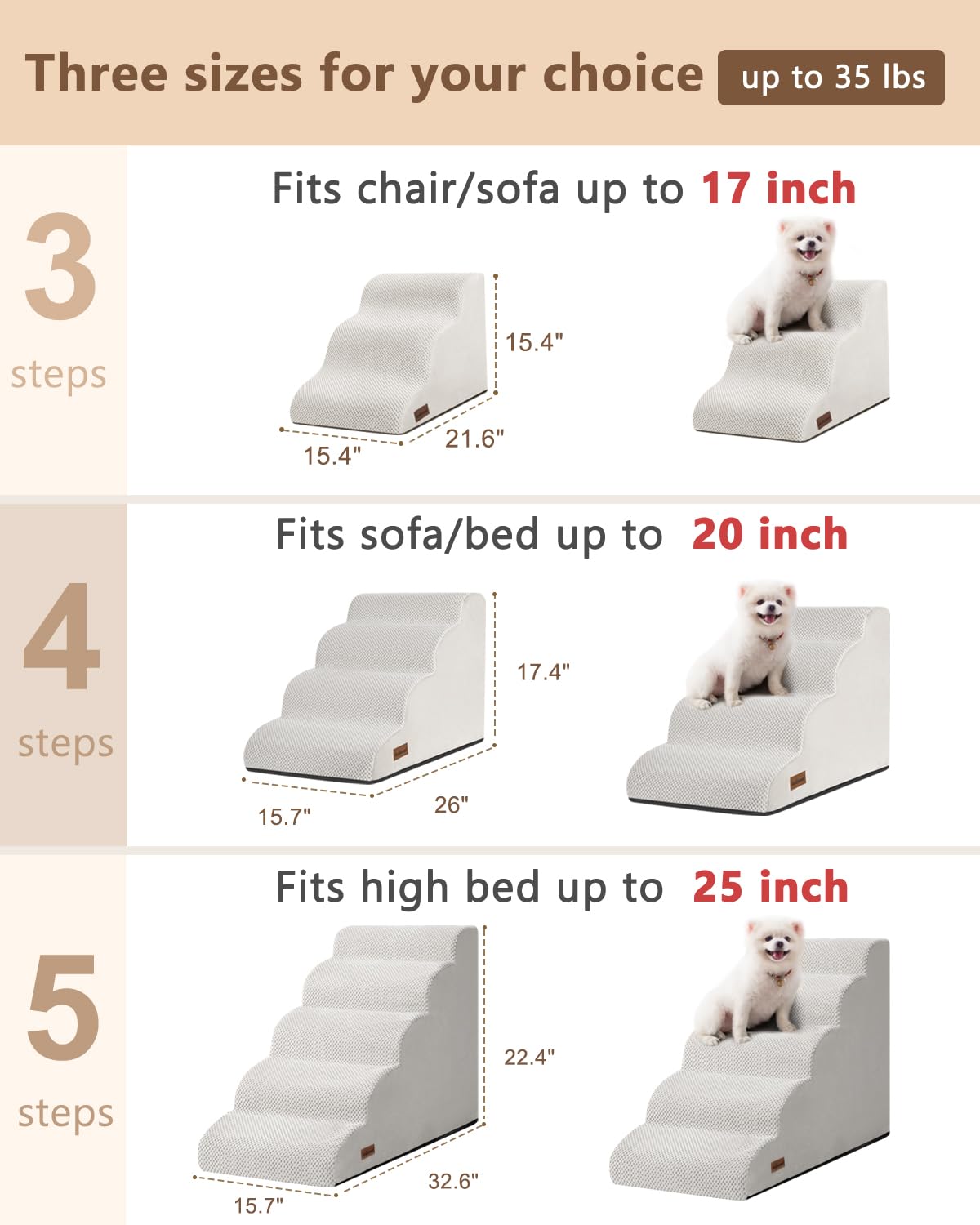 Aodisman escalera para perro en sofá, cuatro escalones, base estable