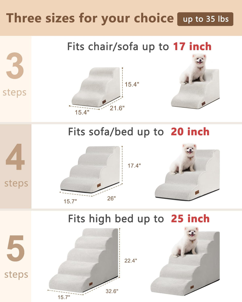 Aodisman escalera para perro en sofá, cuatro escalones, base estable