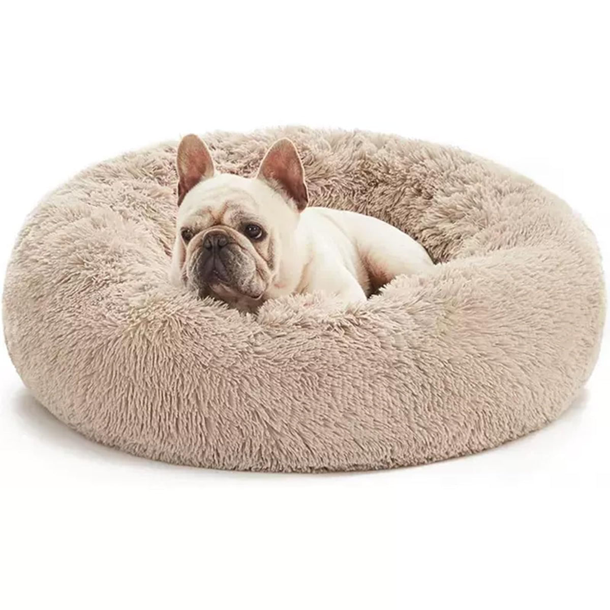 Cama Aofast calma en forma de rosquilla para perros y gatos, confort envolvente.