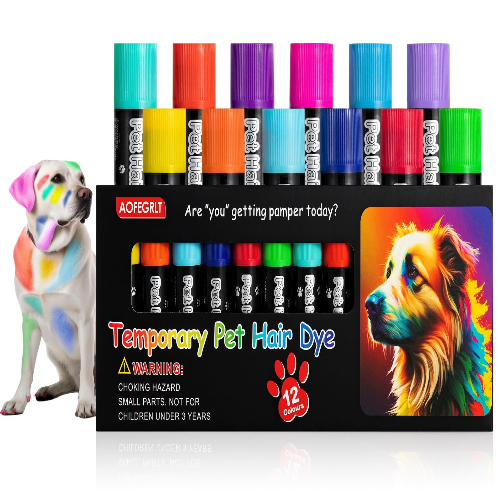 AOFEGRLT doce tintes temporales para pelo de perro: color vibrante y lavable.