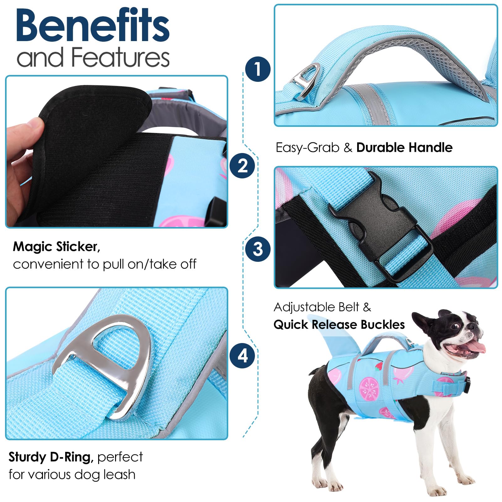 Diseño tiburón de AOFITEE para perro, ideal para natación y paseos acuáticos