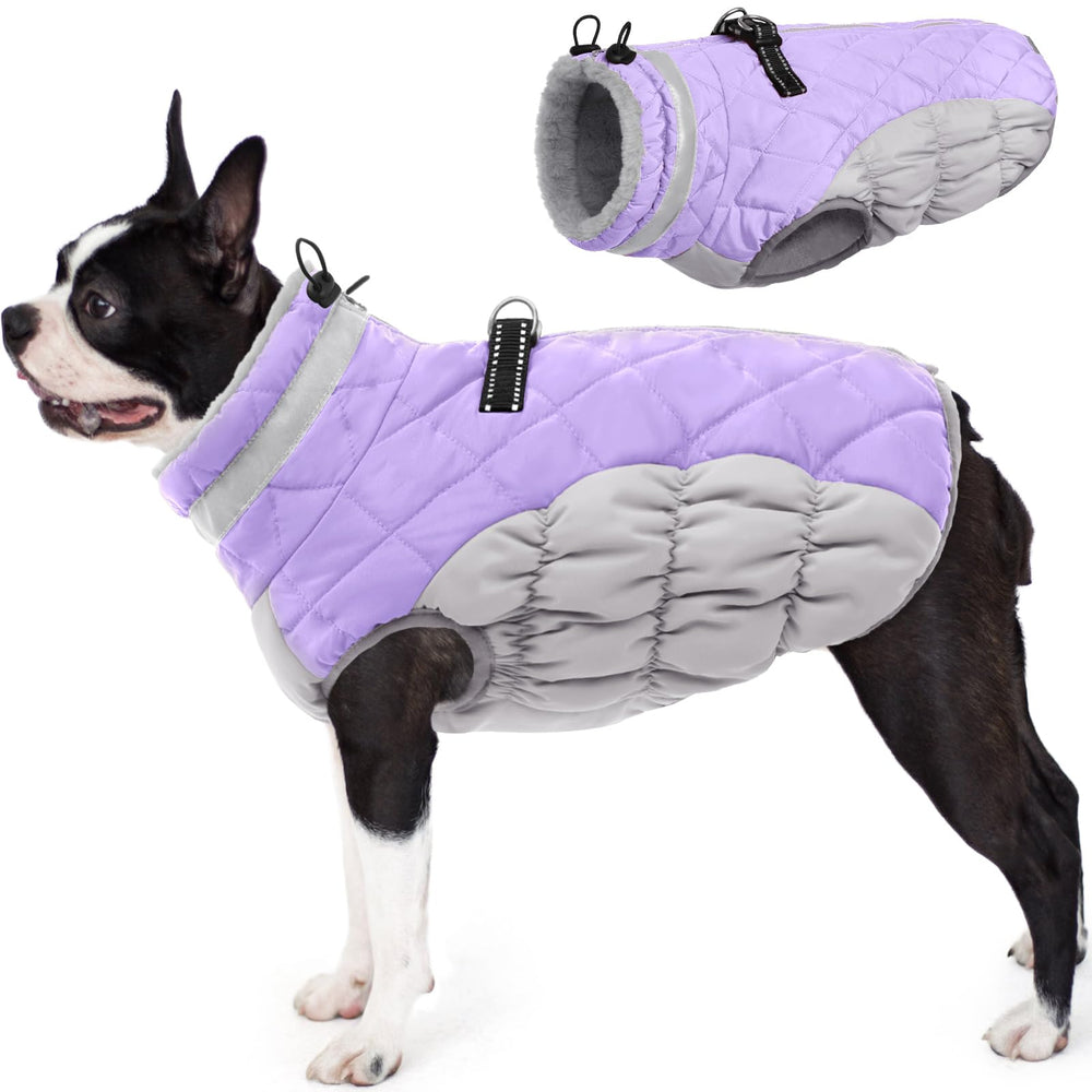 Chaqueta AOFITEE para perro con forro polar lilac, calor suave para paseos fríos.