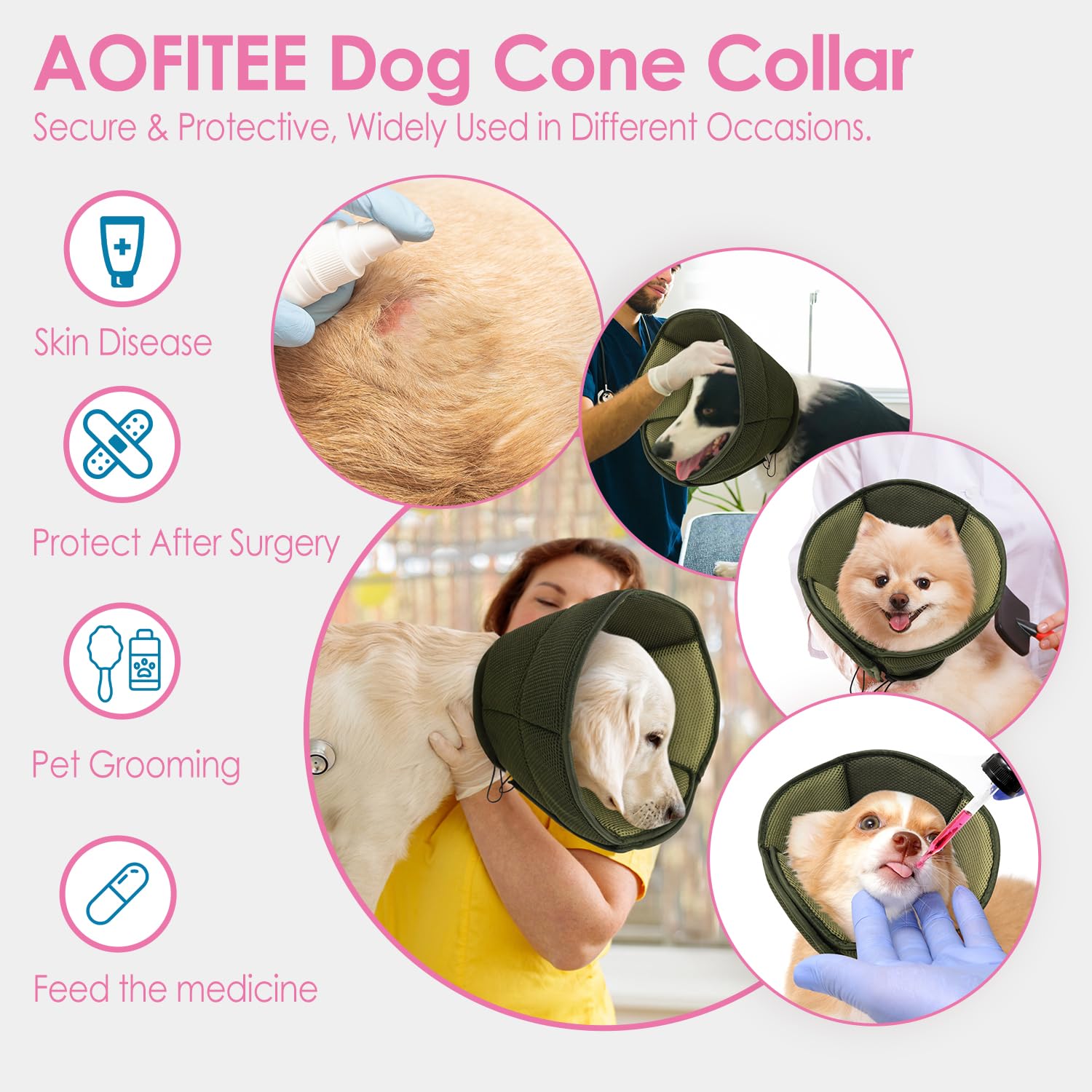 Cono AOFITEE para perros, descanso nocturno sin molestar y ajuste personalizado