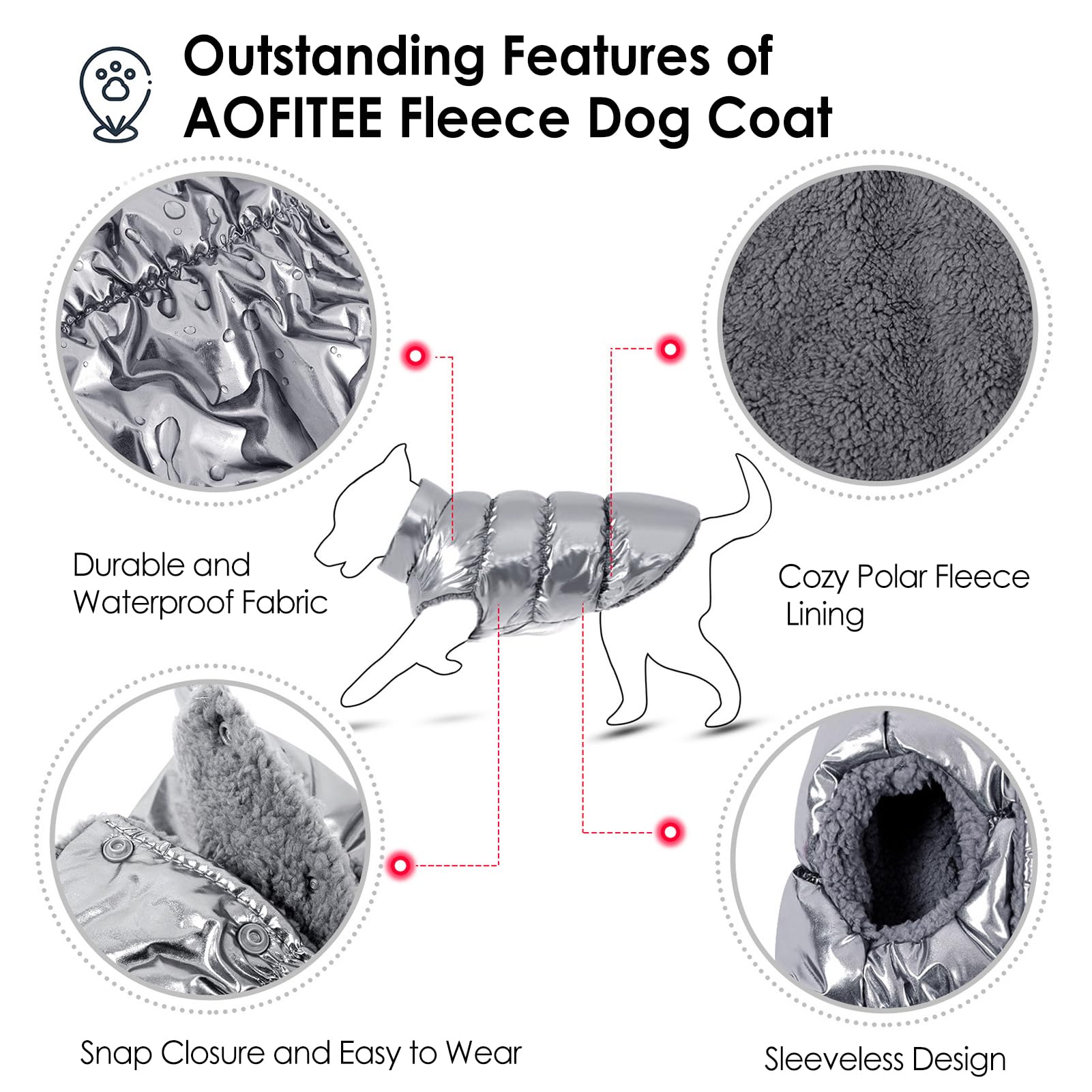 AOFITEE jaqueta para perro, cuello tortuga para mayor protección.