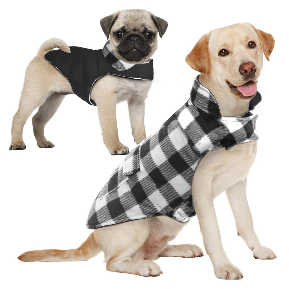 Capa AOFITEE para perro con cuadros negros; abrigo cálido para paseos invernales.