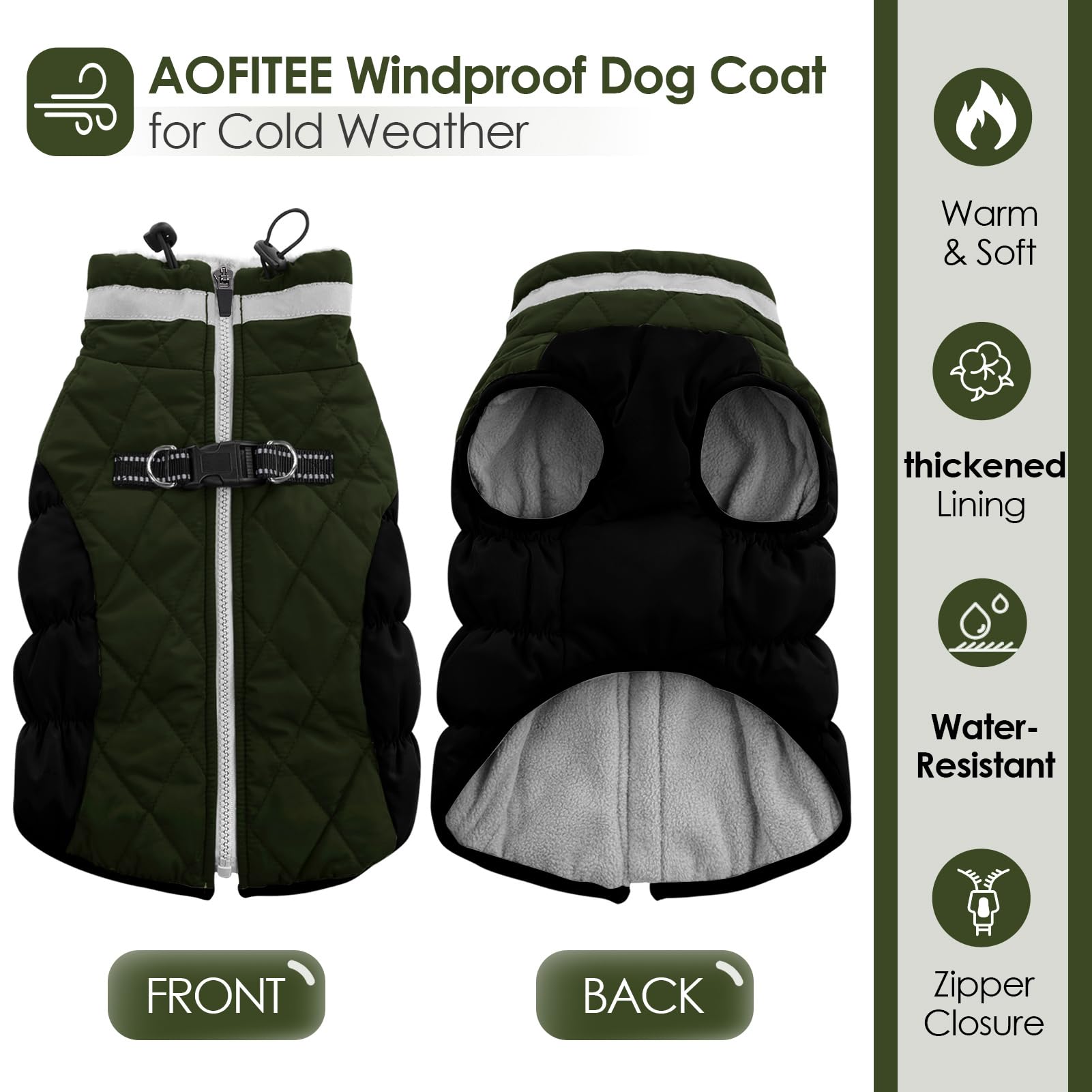 Abrigo AOFITEE con forro polar cálido para perros, mantiene el calor.
