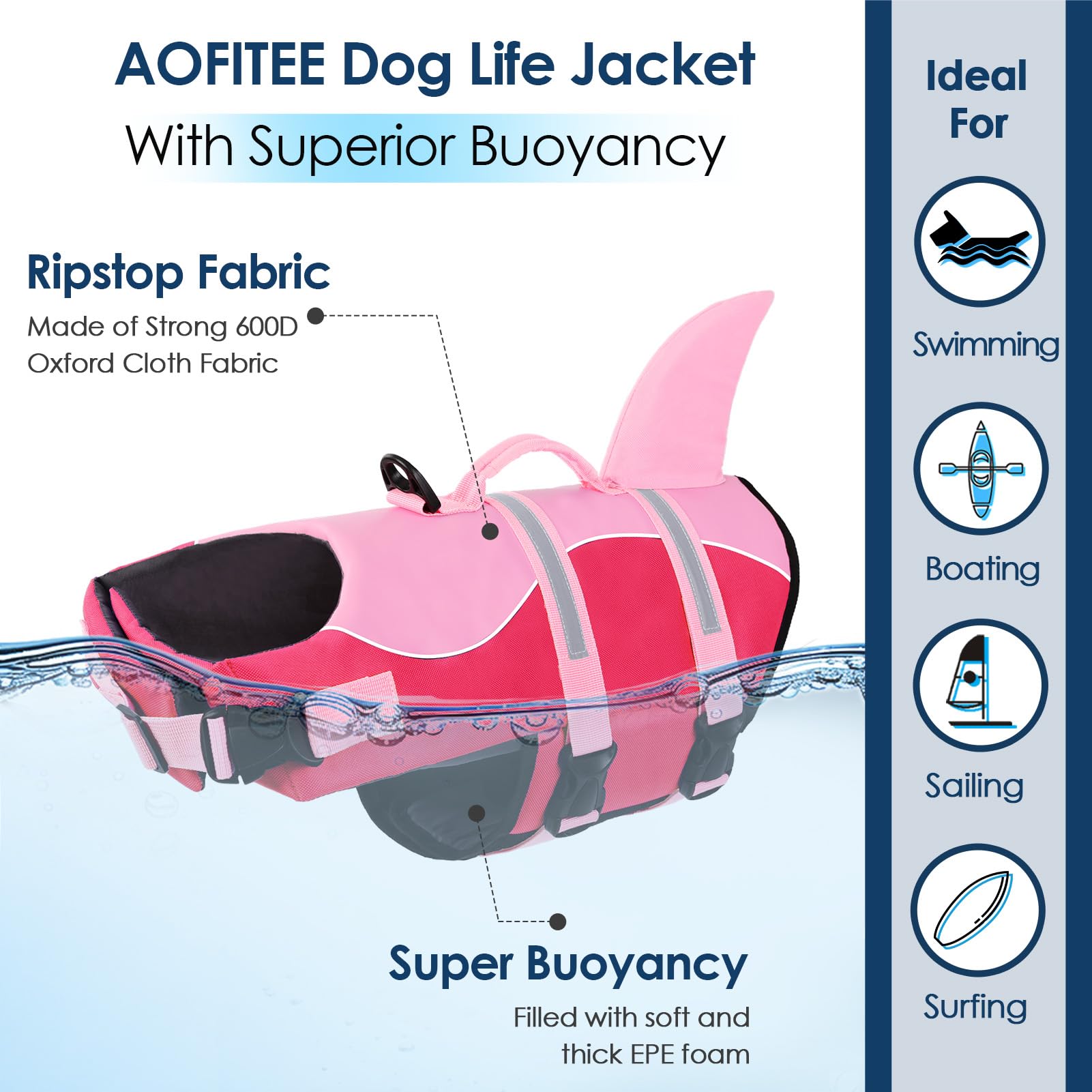 AOFITEE Salvavidas para perros tiburón, correas ajustables para ajuste cómodo.