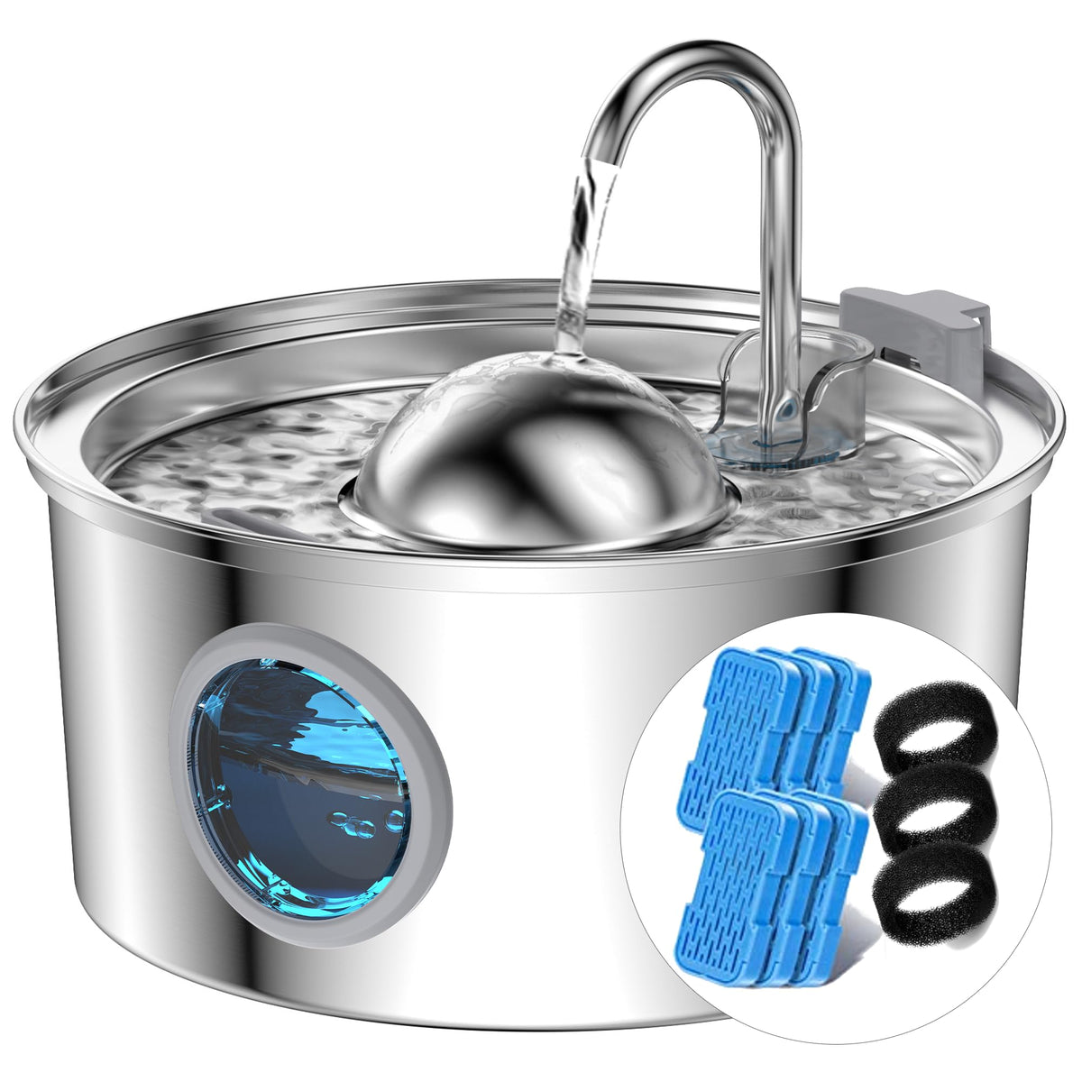 Fuente AONBOY para gatos con ventana de nivel, facilita verificar la cantidad de agua.
