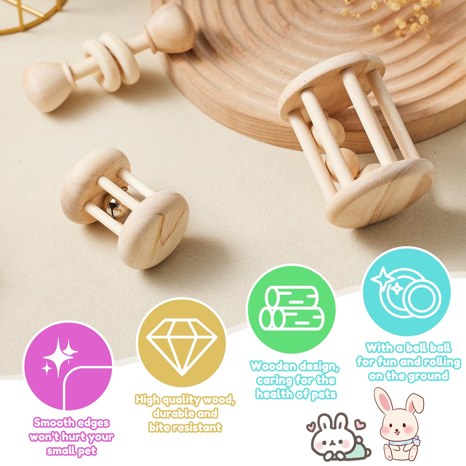 Juguete de madera apto para interior y exterior para pequeños roedores.