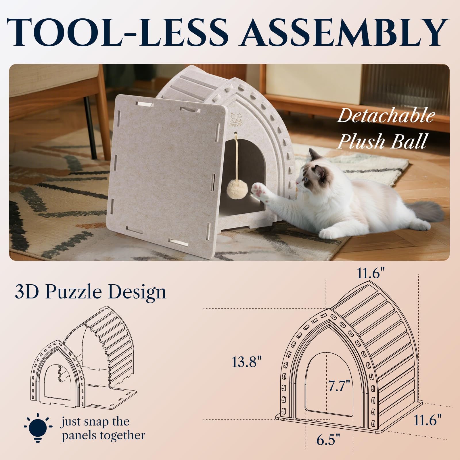 Dimensiones de 13.4x13.4x9.85 pulgadas, espacio acogedor para el gato.