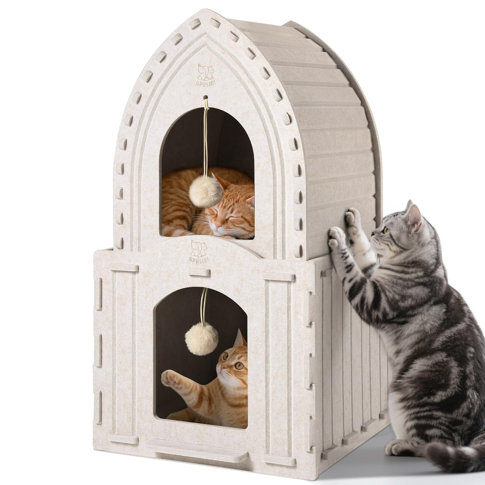 La casa de gatos Apasiri de dos pisos ofrece refugio cómodo y versátil en casa.