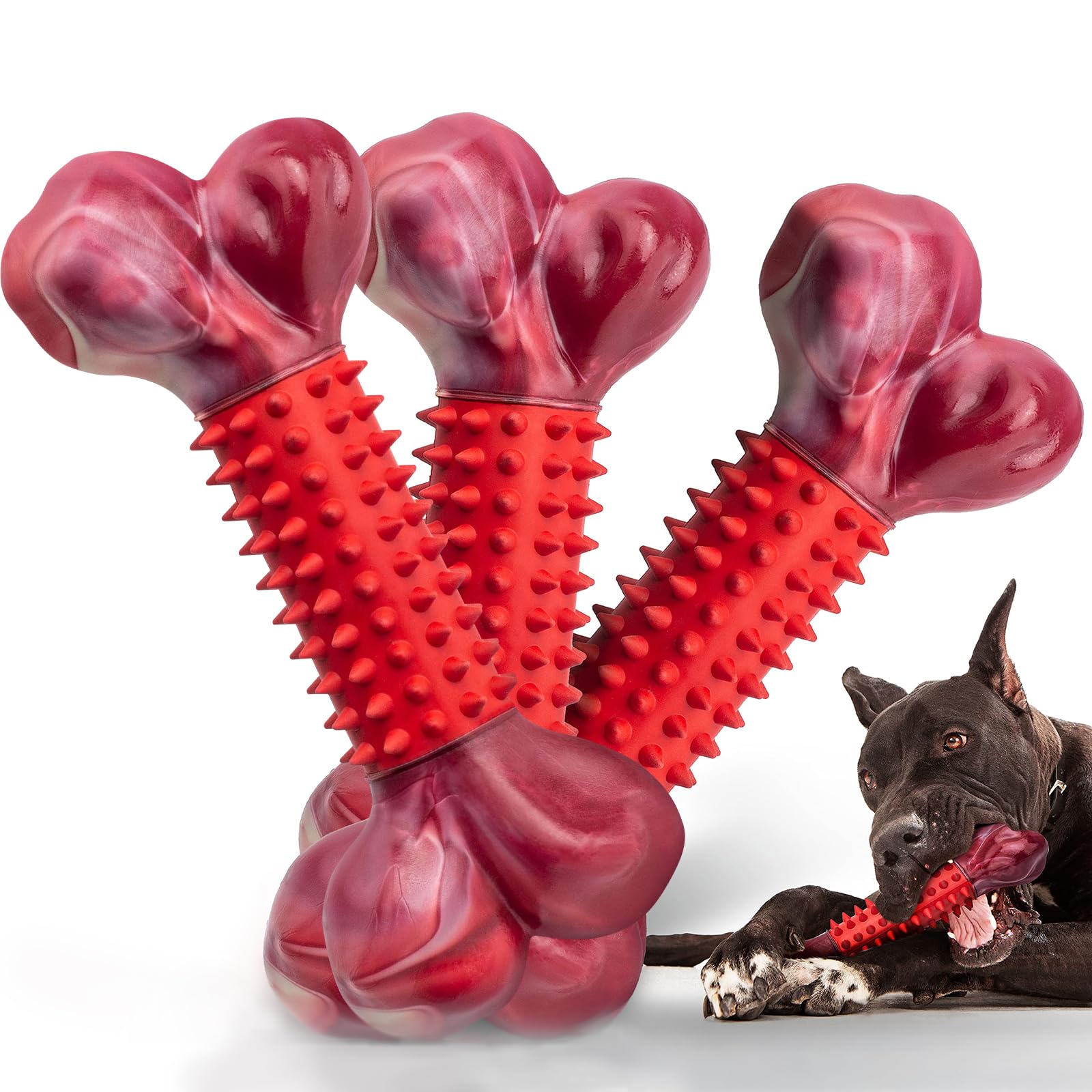 Apasiri tres-pack de juguetes masticables con nylon y goma para perros grandes.