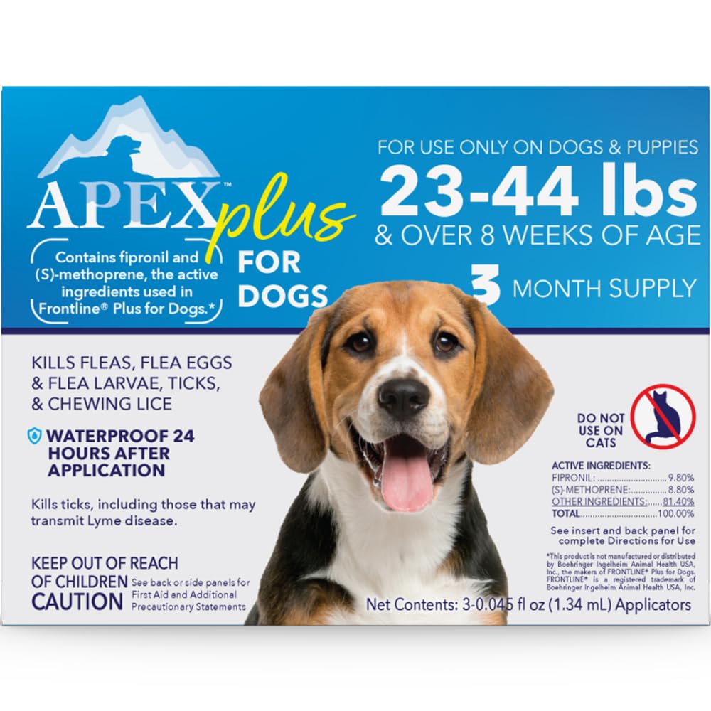 Apex Plus empaque: etiqueta clara y fácil de entender para perros medianos.