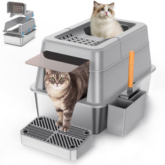 Aphyxen caja de arena XL con tapa, diseño compacto para gatos grandes y limpieza fácil.
