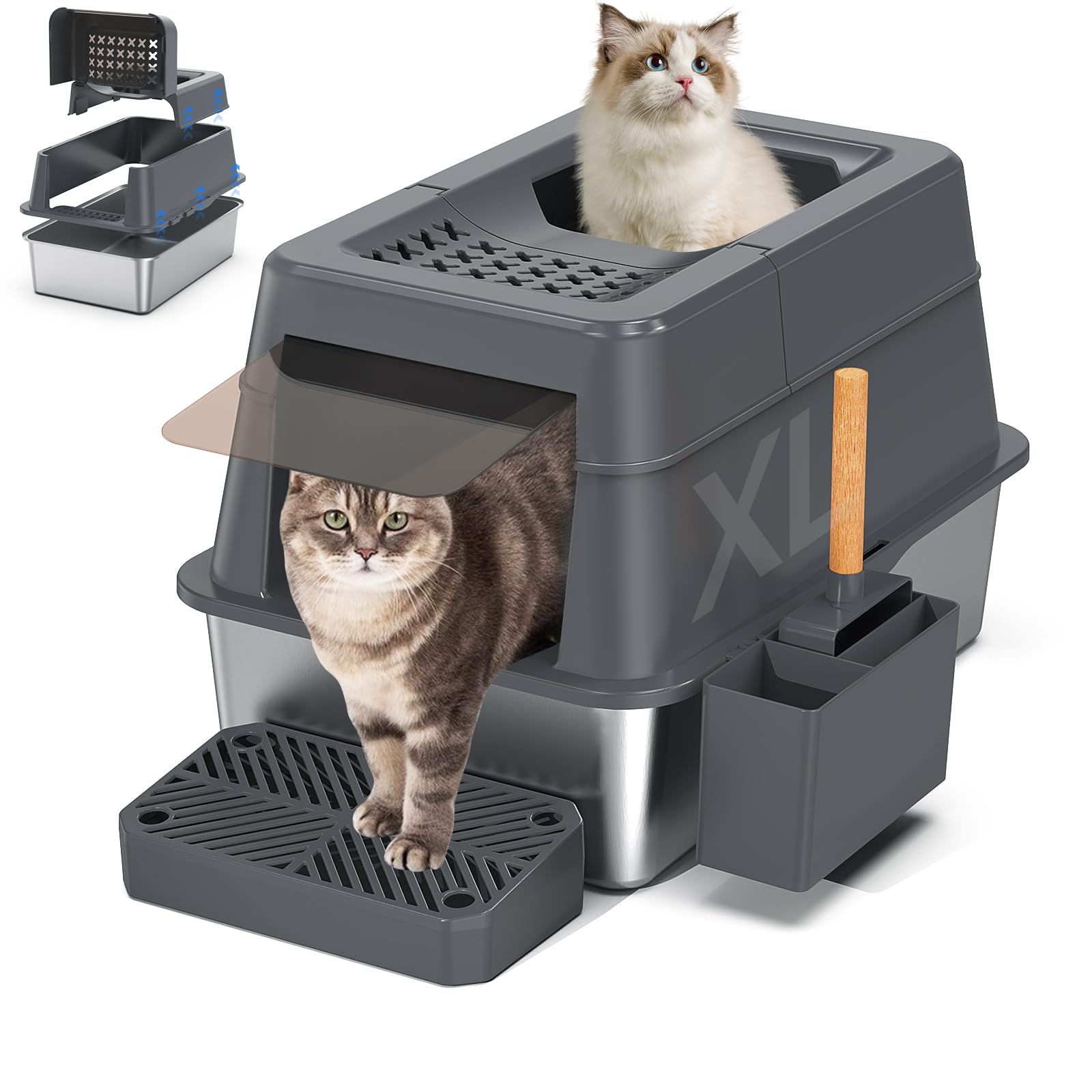 Aphyxen caja de arena acero inoxidable tapa: resistencia y limpieza fácil para cualquier gato.