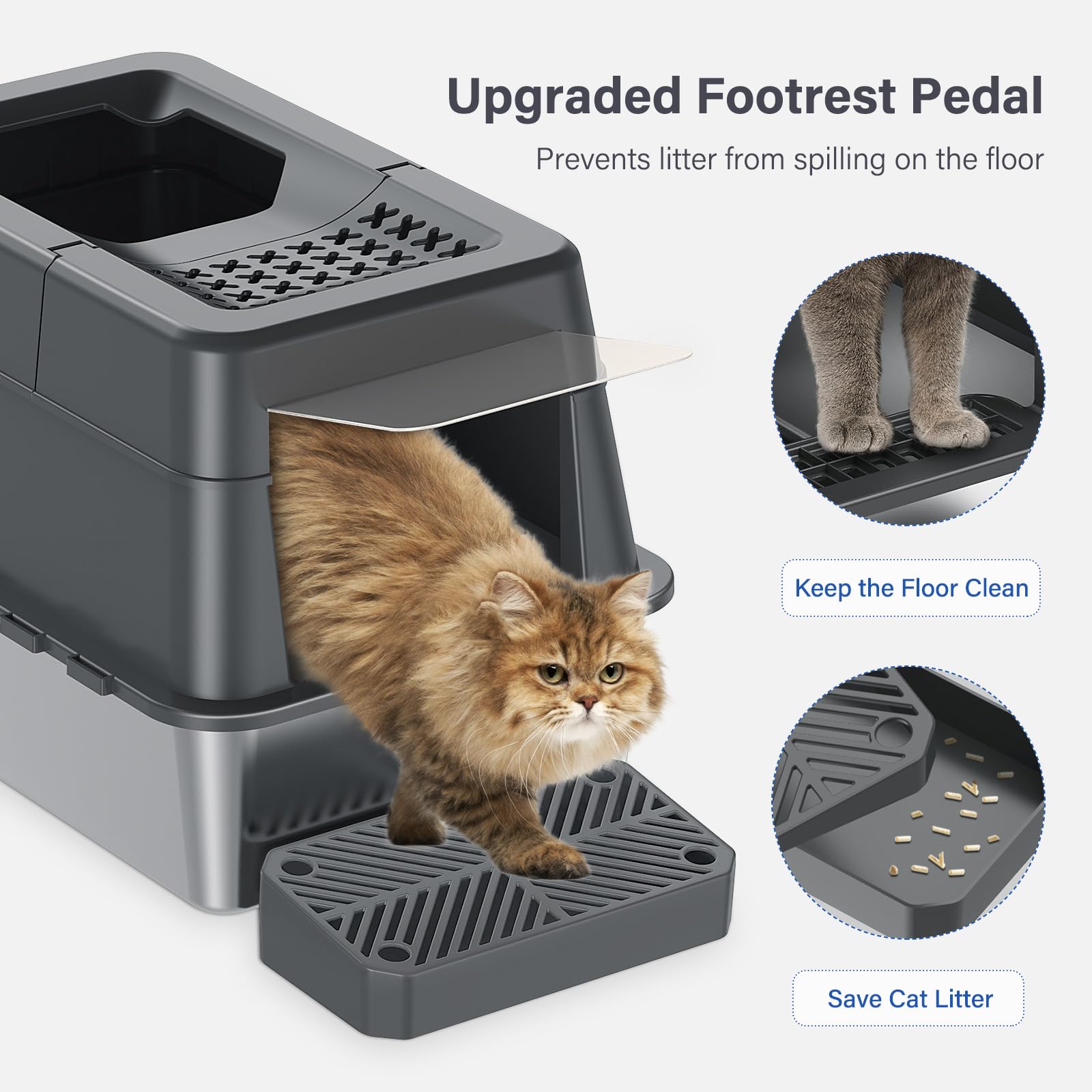 Aphyxen caja de arena con pedal filtrante: recoge la arena de las patas y mantiene el piso limpio.