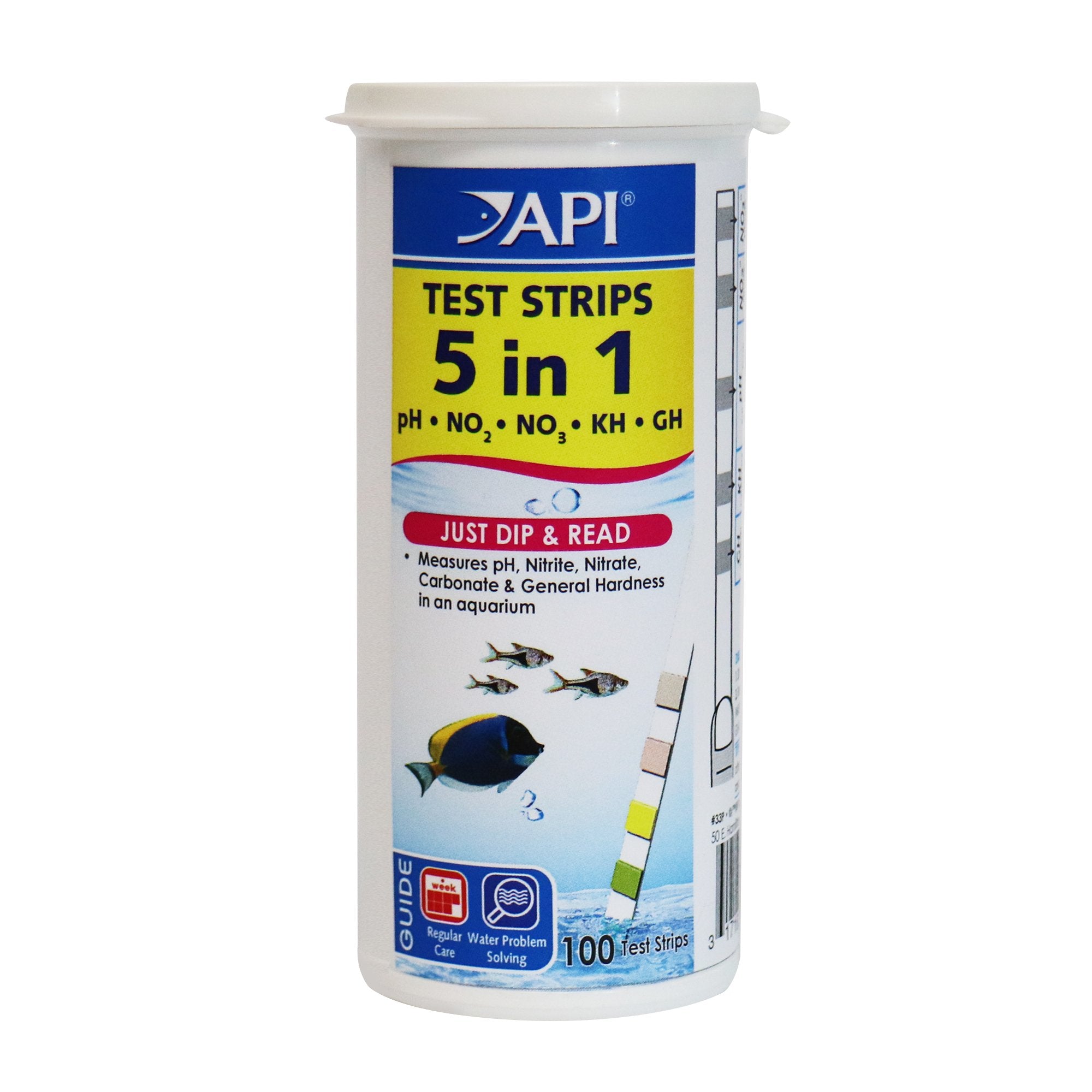 API 5-en-1, caja de 100 tiras, lectura rápida para acuarios.