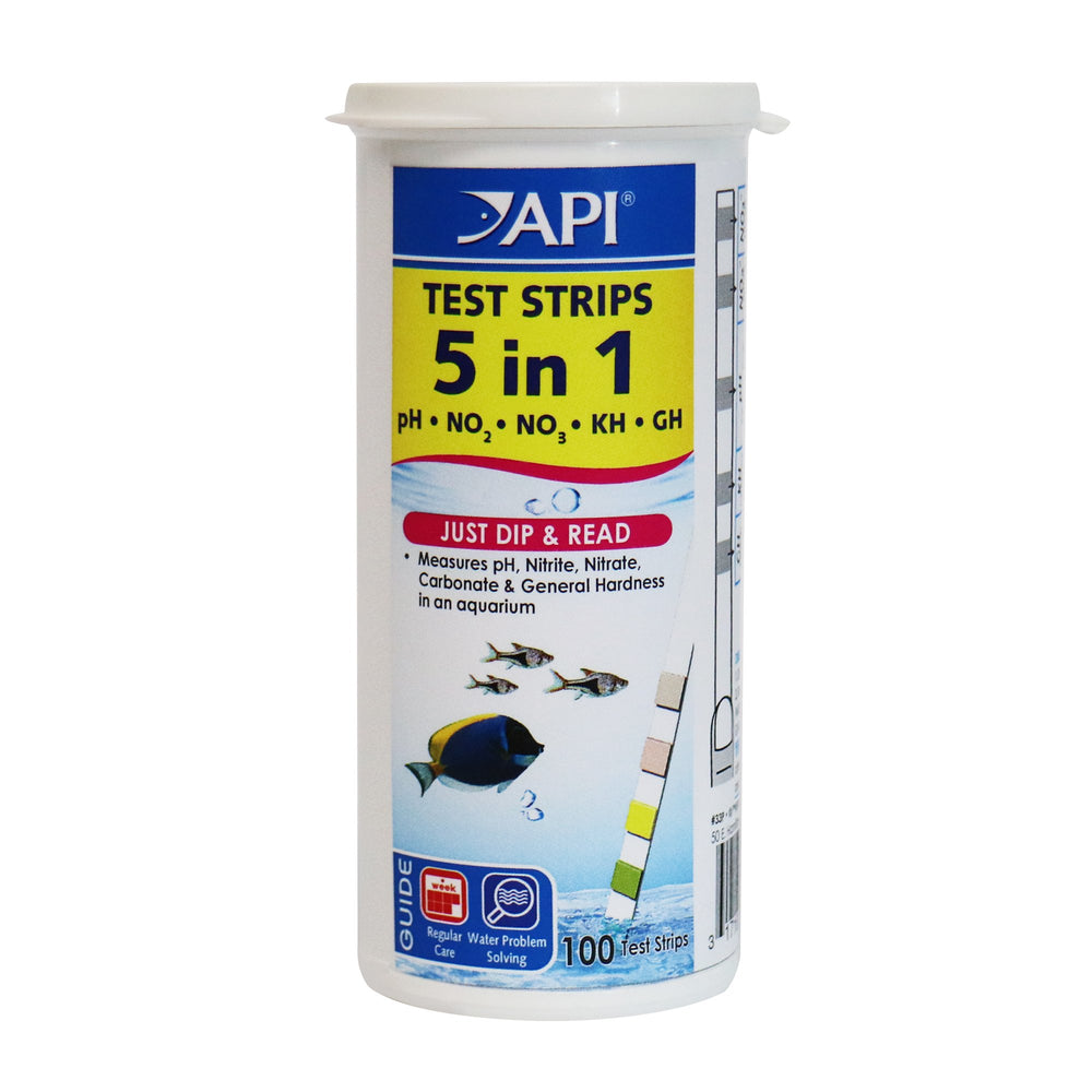 API 5-en-1, caja de 100 tiras, lectura rápida para acuarios.