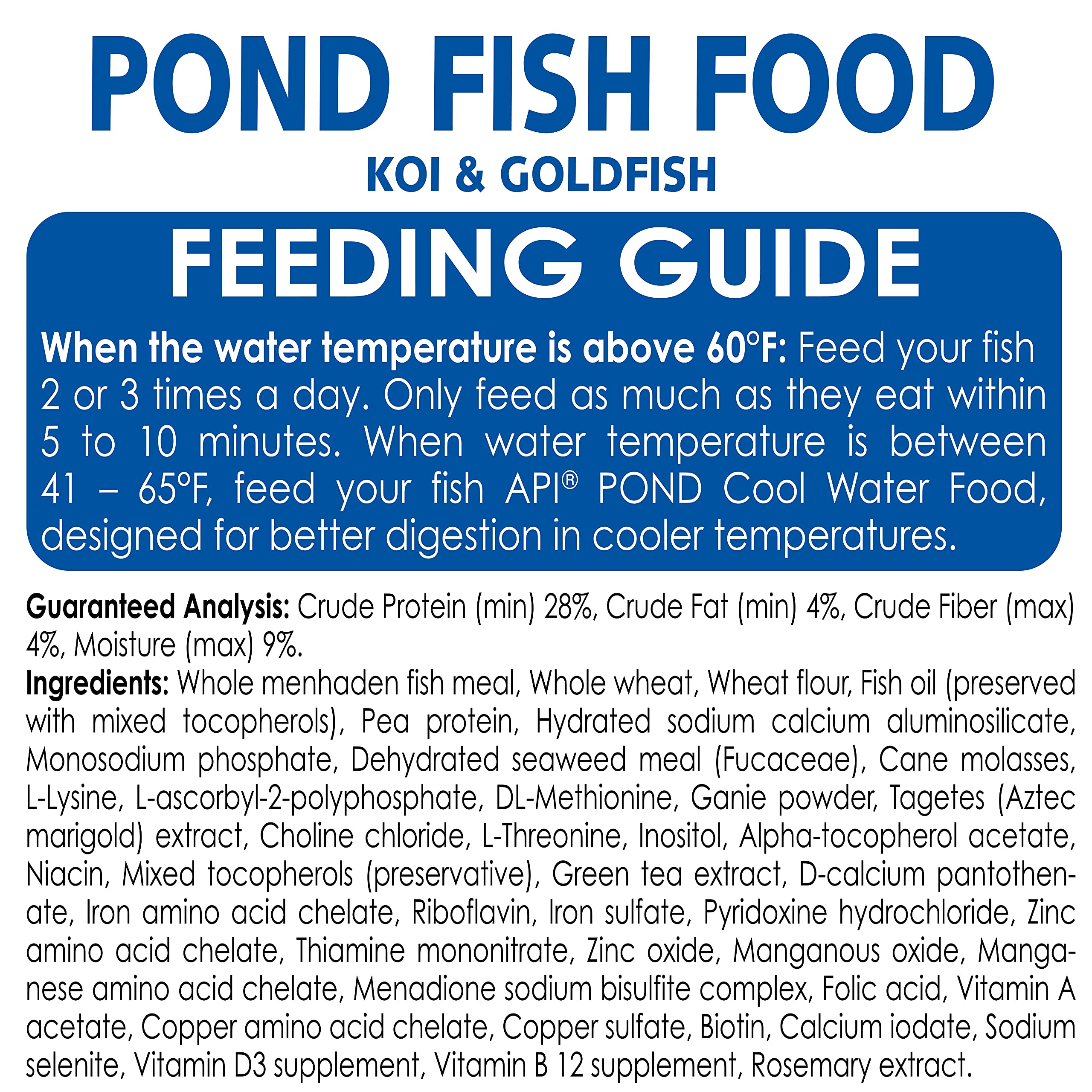 API Alimento para peces del estanque, alimentación diaria recomendada