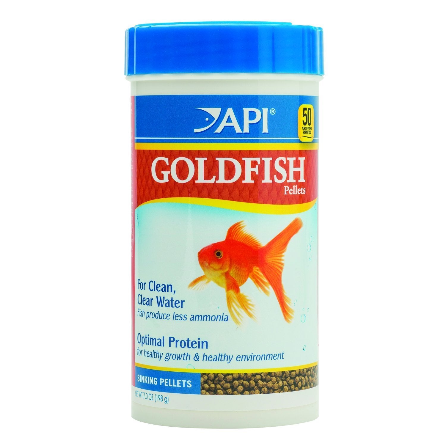 API GOLDFISH PELLETS: contenedor de 7 oz para alimentación diaria y agua más limpia.