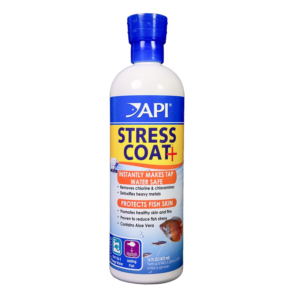 API Stress Coat: botella de 16 oz frente para acondicionar agua y proteger peces