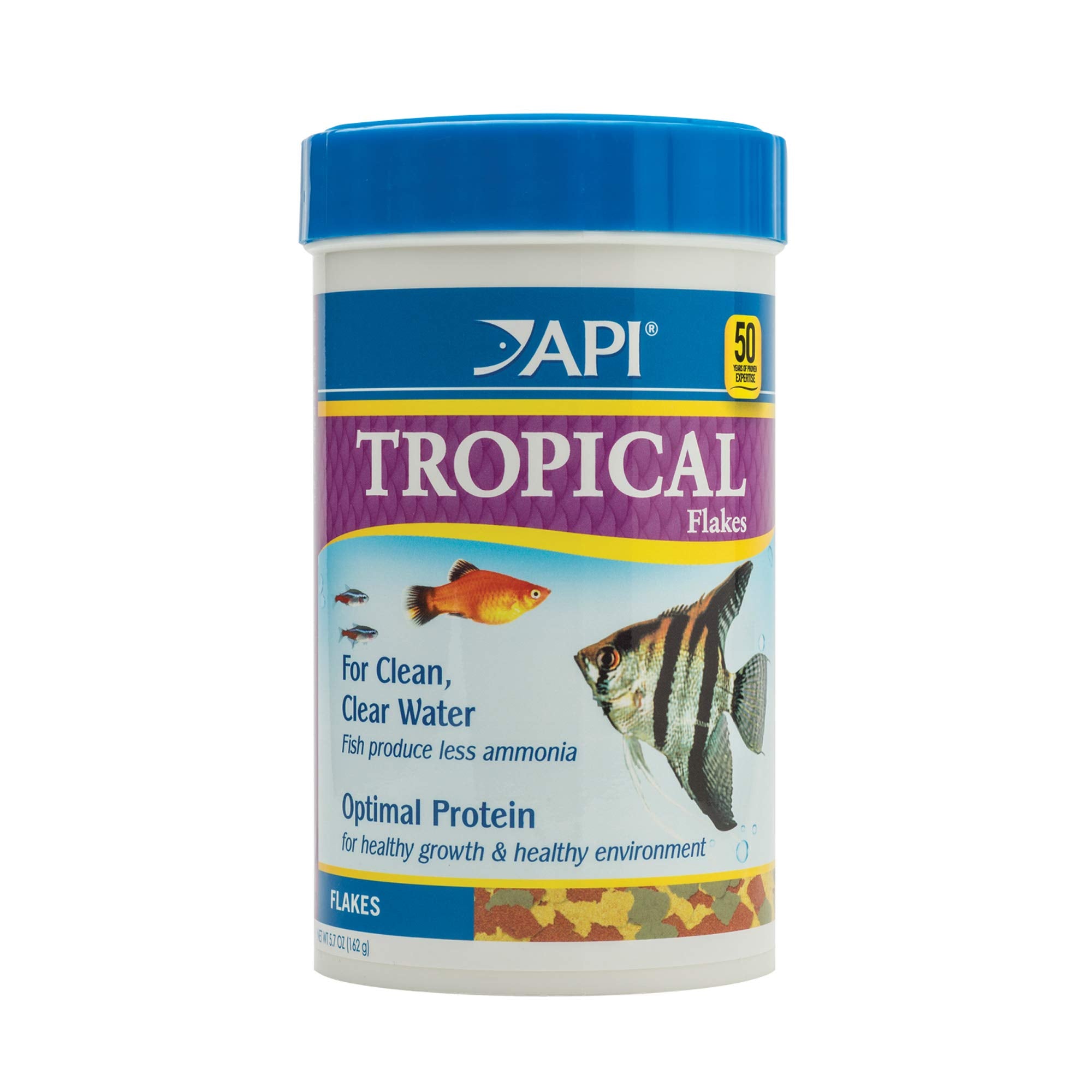 API Tropical Flakes: contenedor de 5,7 oz para nutrición completa de peces tropicales.