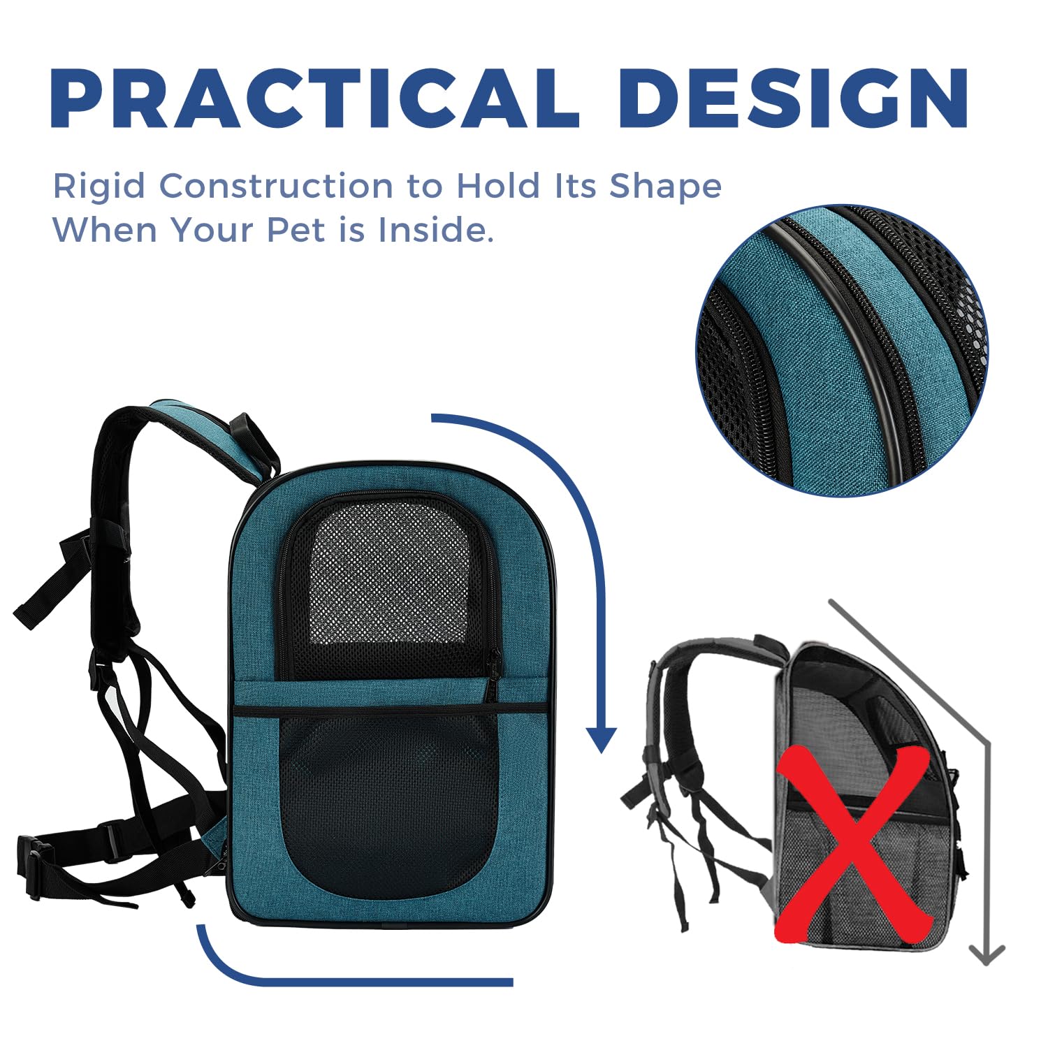 Apollo Walker Mochila Portapet Teal, cierre triple para mayor seguridad de la mascota.