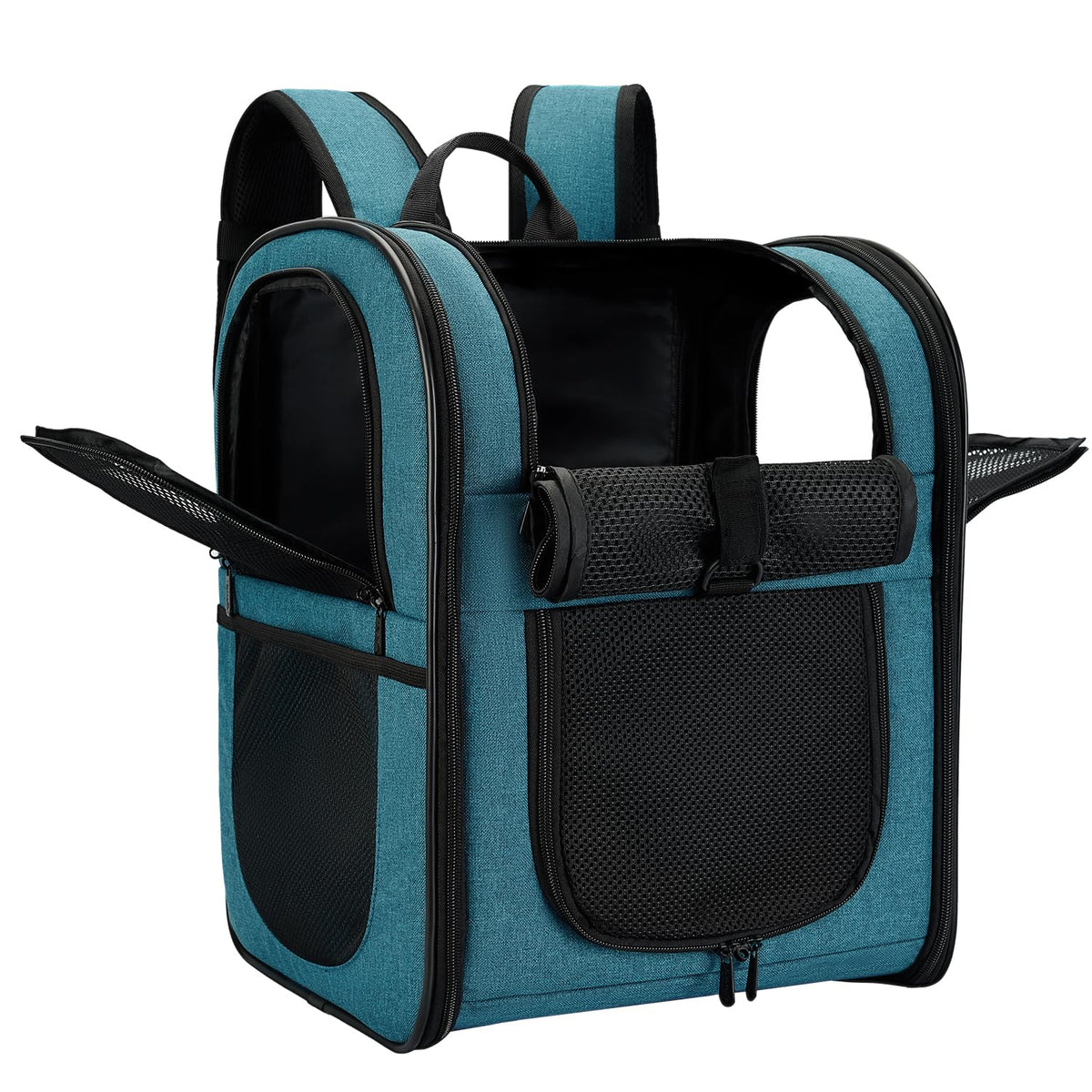 Apollo Walker Mochila Portapet Teal, vista exterior segura para mascotas en viajes.