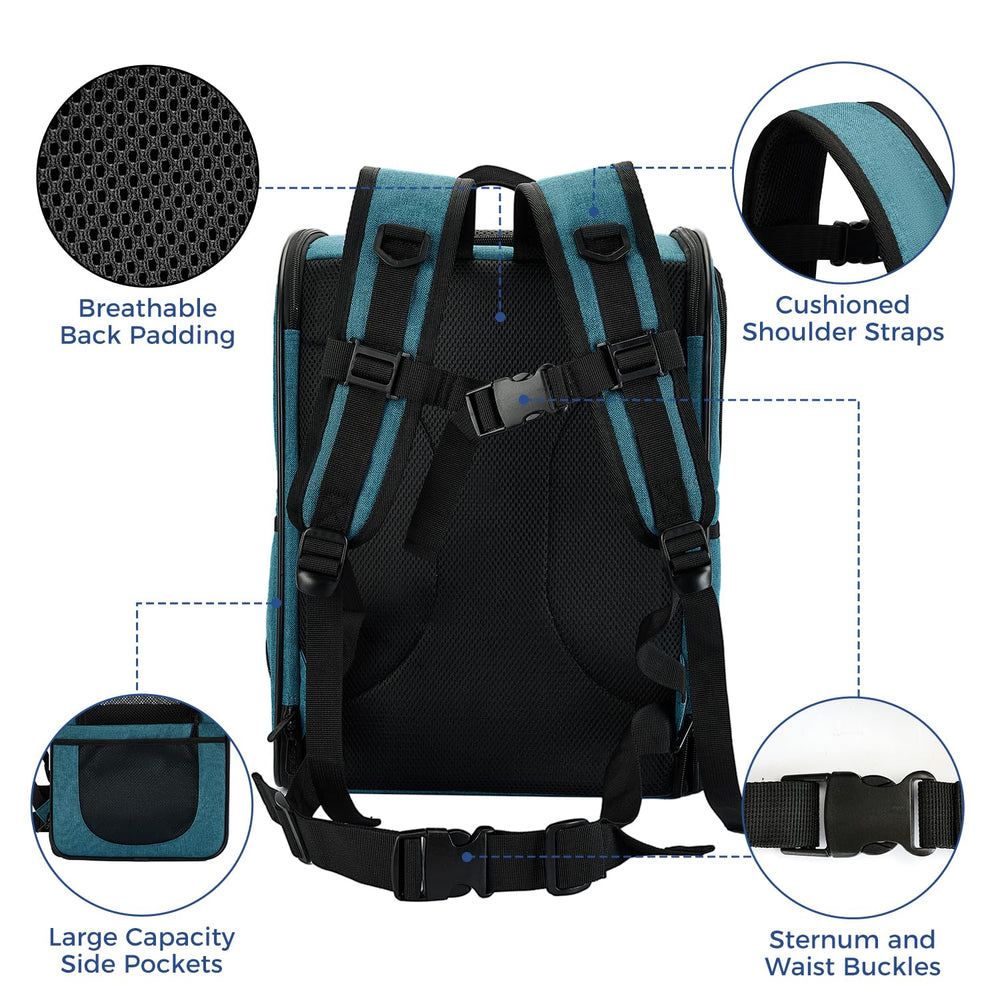 Apollo Walker Mochila Portapet Teal, paneles de malla en cuatro caras para flujo de aire.
