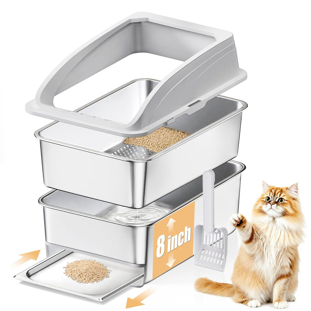 APPKER caja de arena para gatos de acero inoxidable con cajón extraible facilita la limpieza.