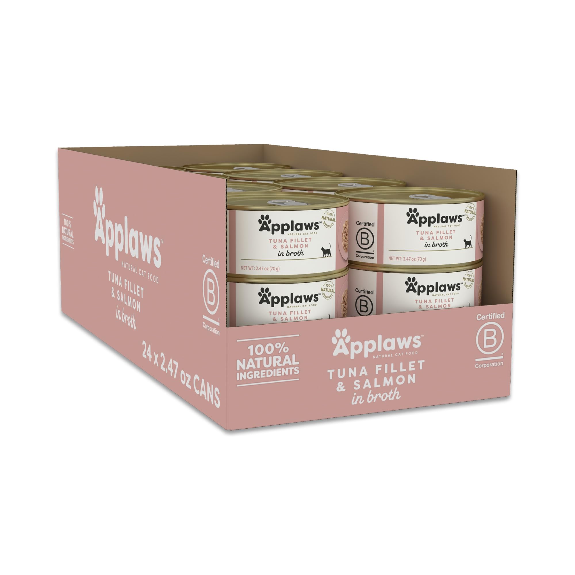 Applaws, atún y salmón en caldo, proteína natural para gatos.