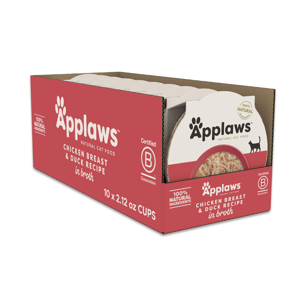 Applaws gato con caldo de pollo y pato en trozos, opción natural para cada comida.