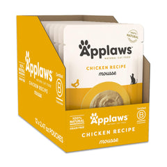 Paquete Applaws de comida húmeda para gato, mousse suave con pollo, fuente de proteína.