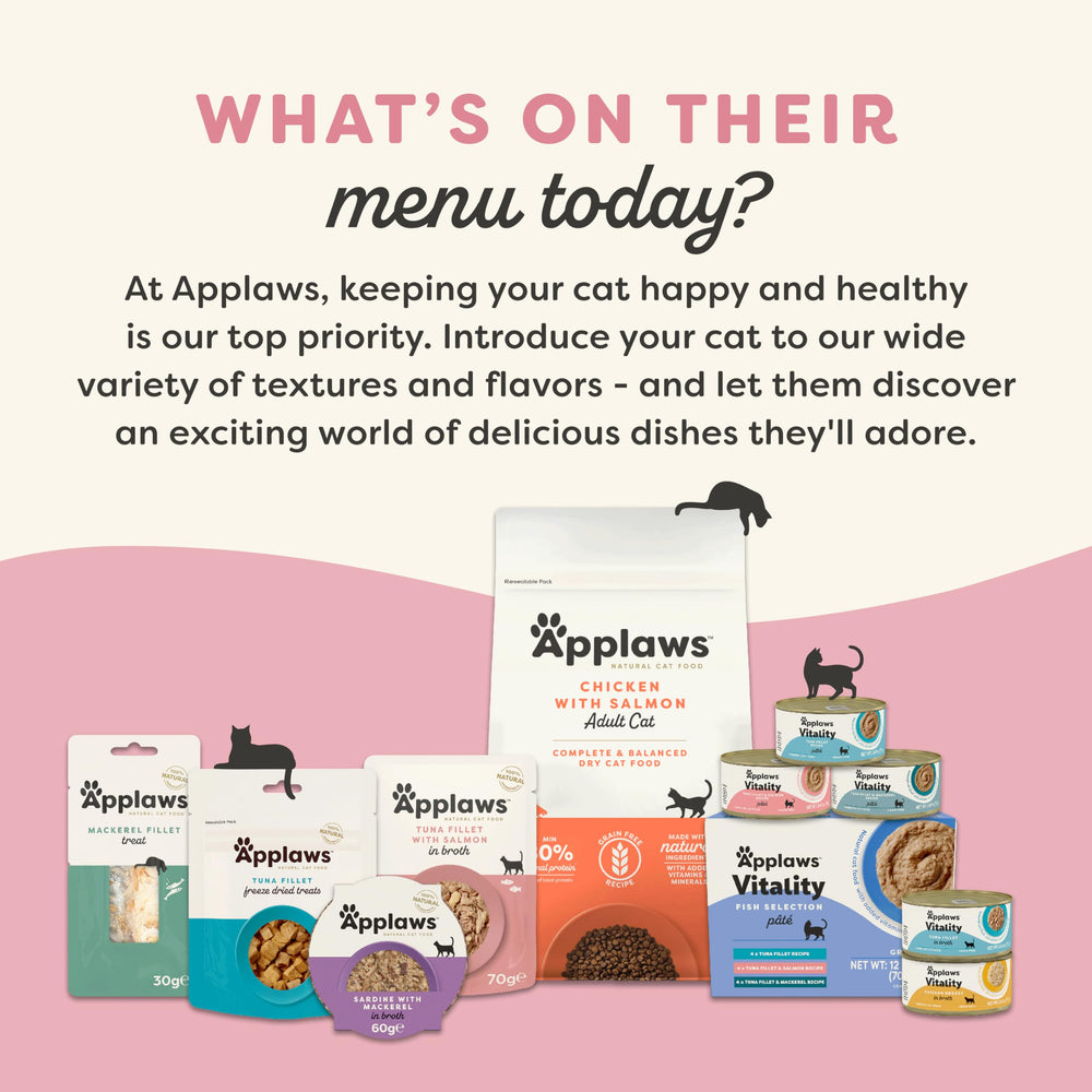 Applaws Vitality: plato sabroso con atún y camarón para gatos activos.