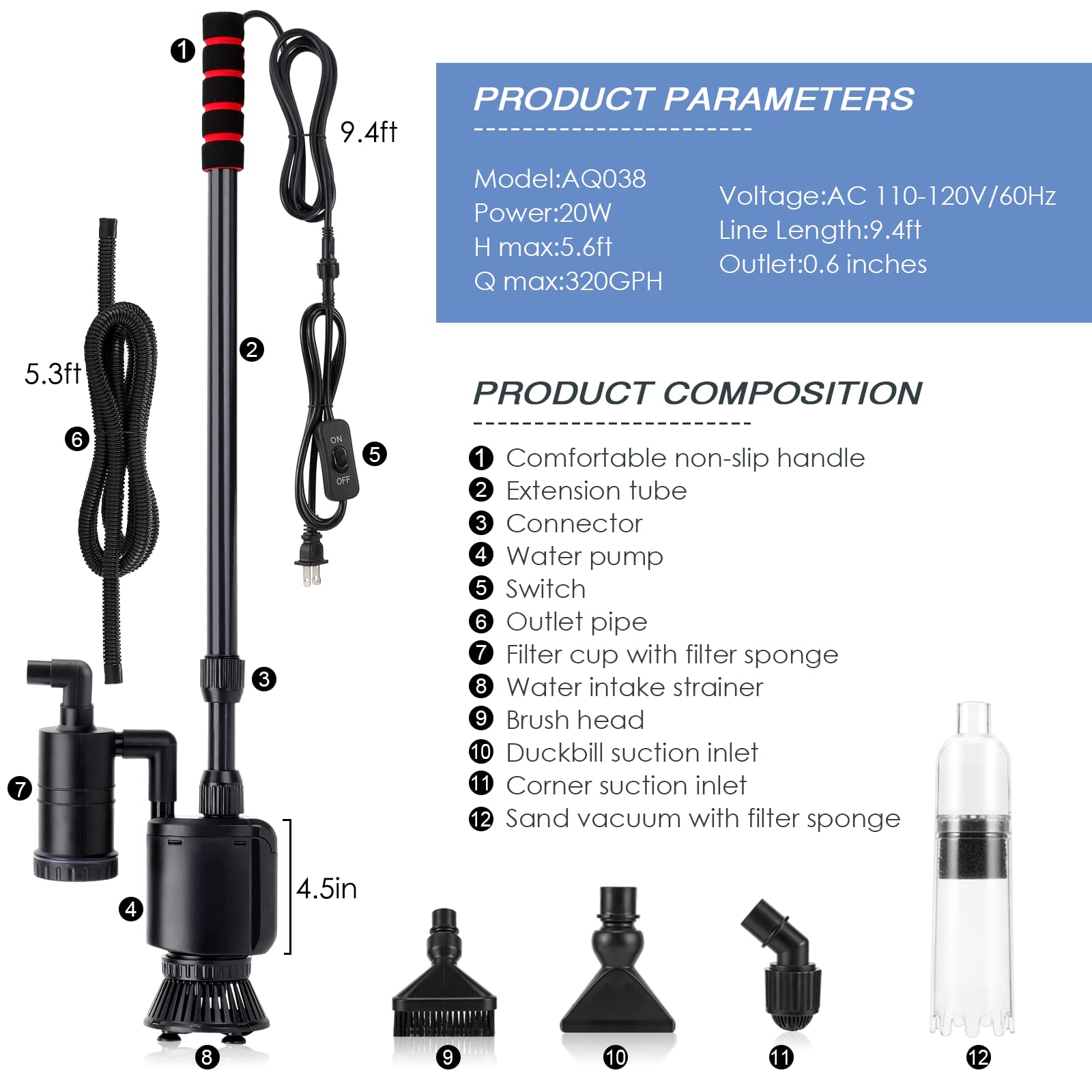 AQQA accesorios de limpieza para acuario completos.