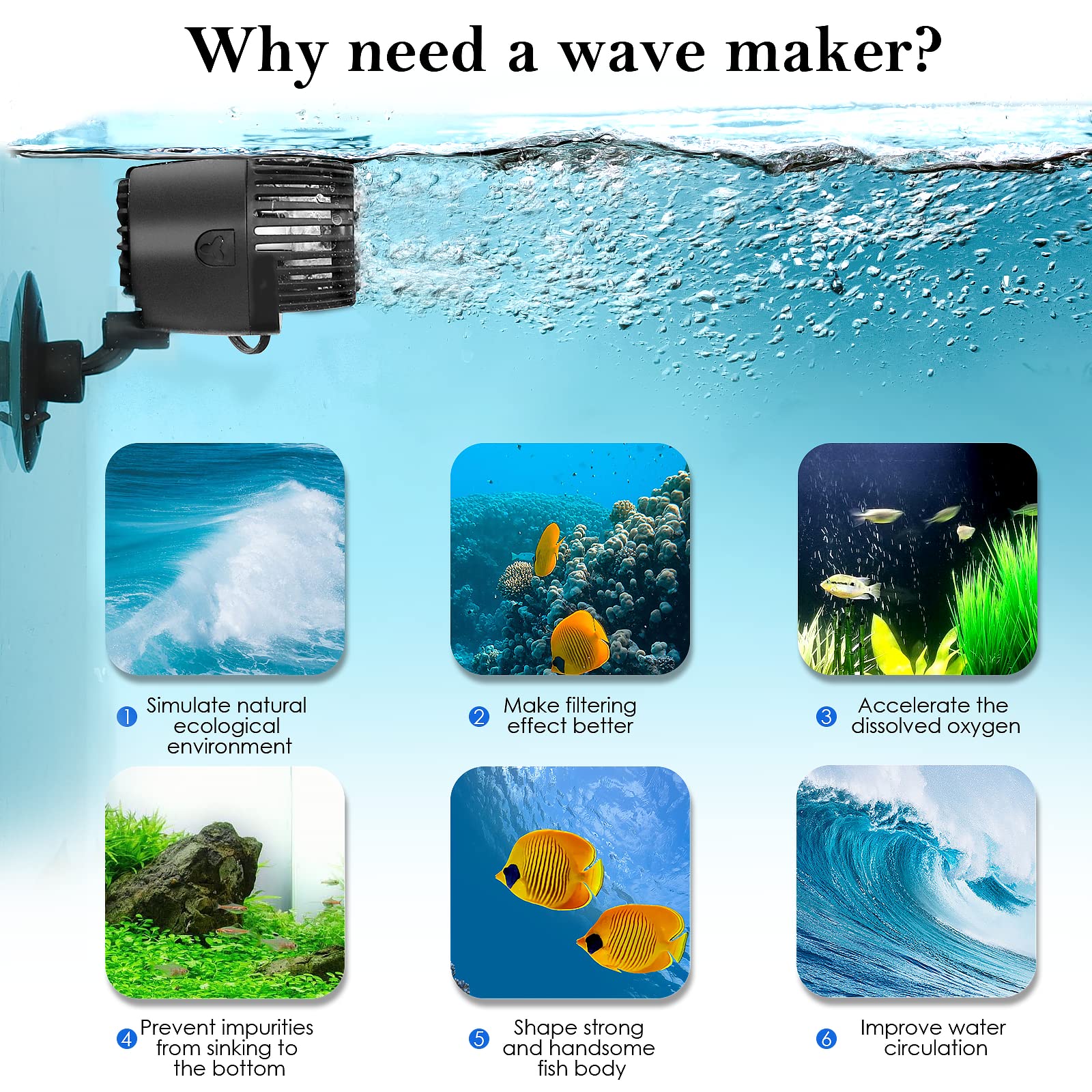 AQQA Wave Maker con rotación de 360° para dirigir el flujo.
