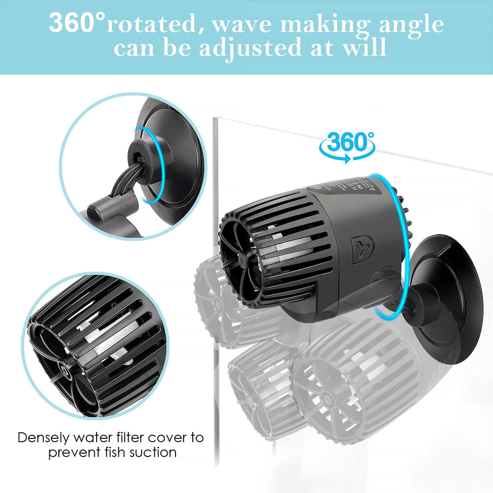 AQQA Wave Maker sumergible en el acuario para circulación constante.