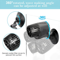 AQQA Wave Maker sumergible en el acuario para circulación constante.