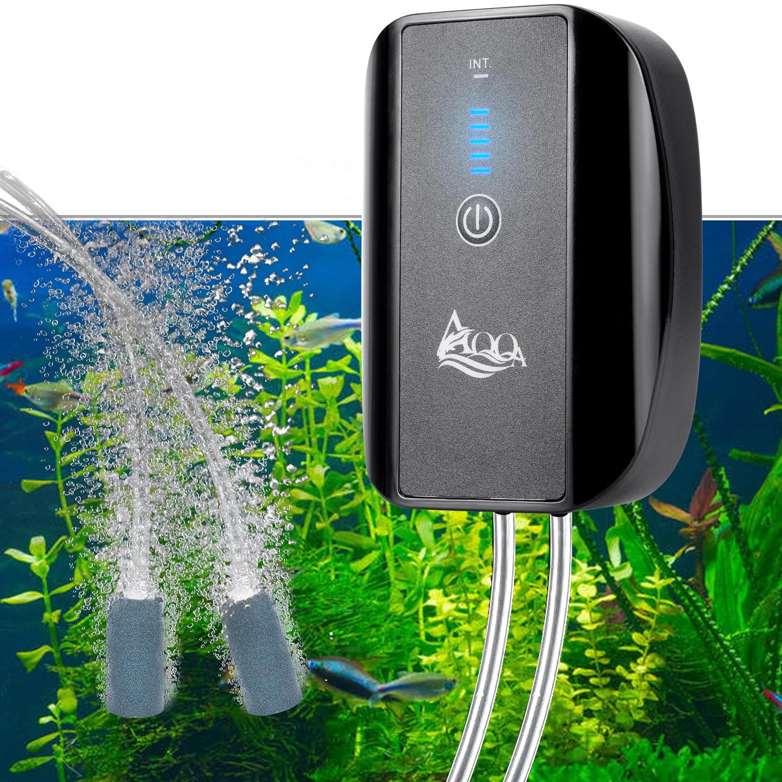 AQQA bomba de aire para acuario recargable encendido, solución para cortes de energía.