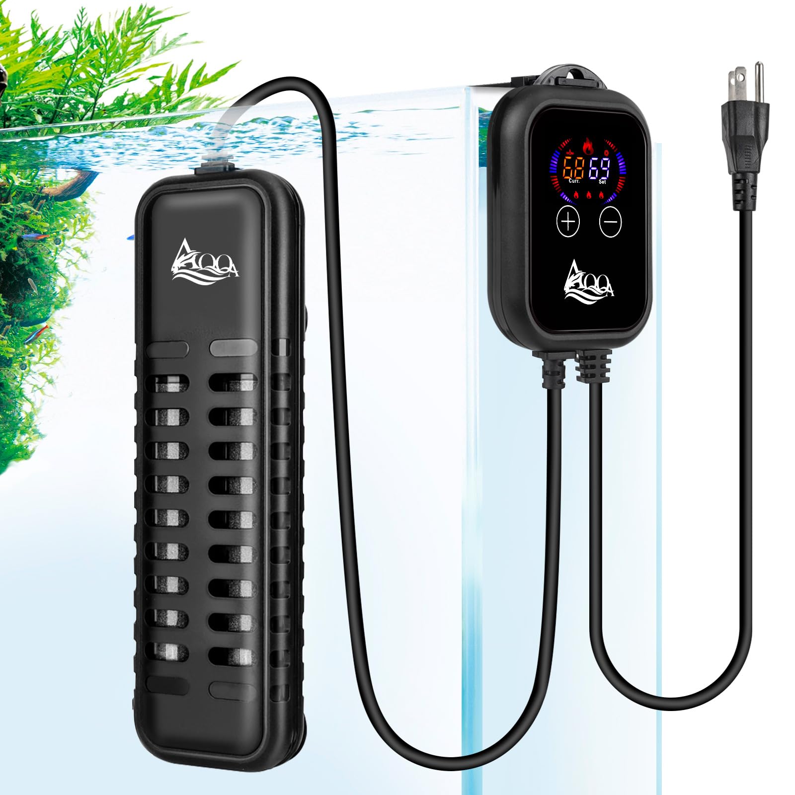 Calentador AQQA 800W sumergible para acuario, mantiene el agua estable.