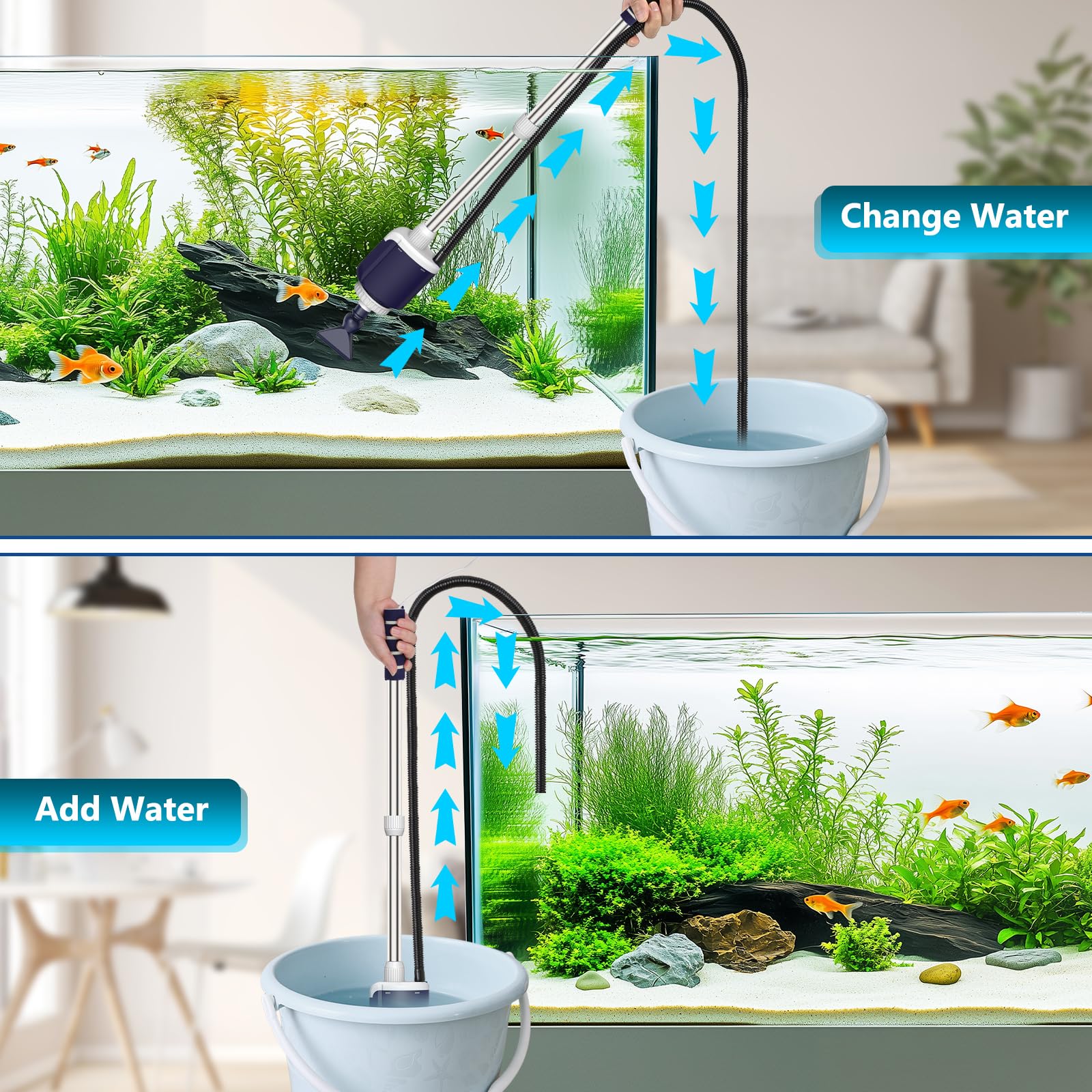 AQQA DC drenaje para cambios de agua rápidos y eficientes.