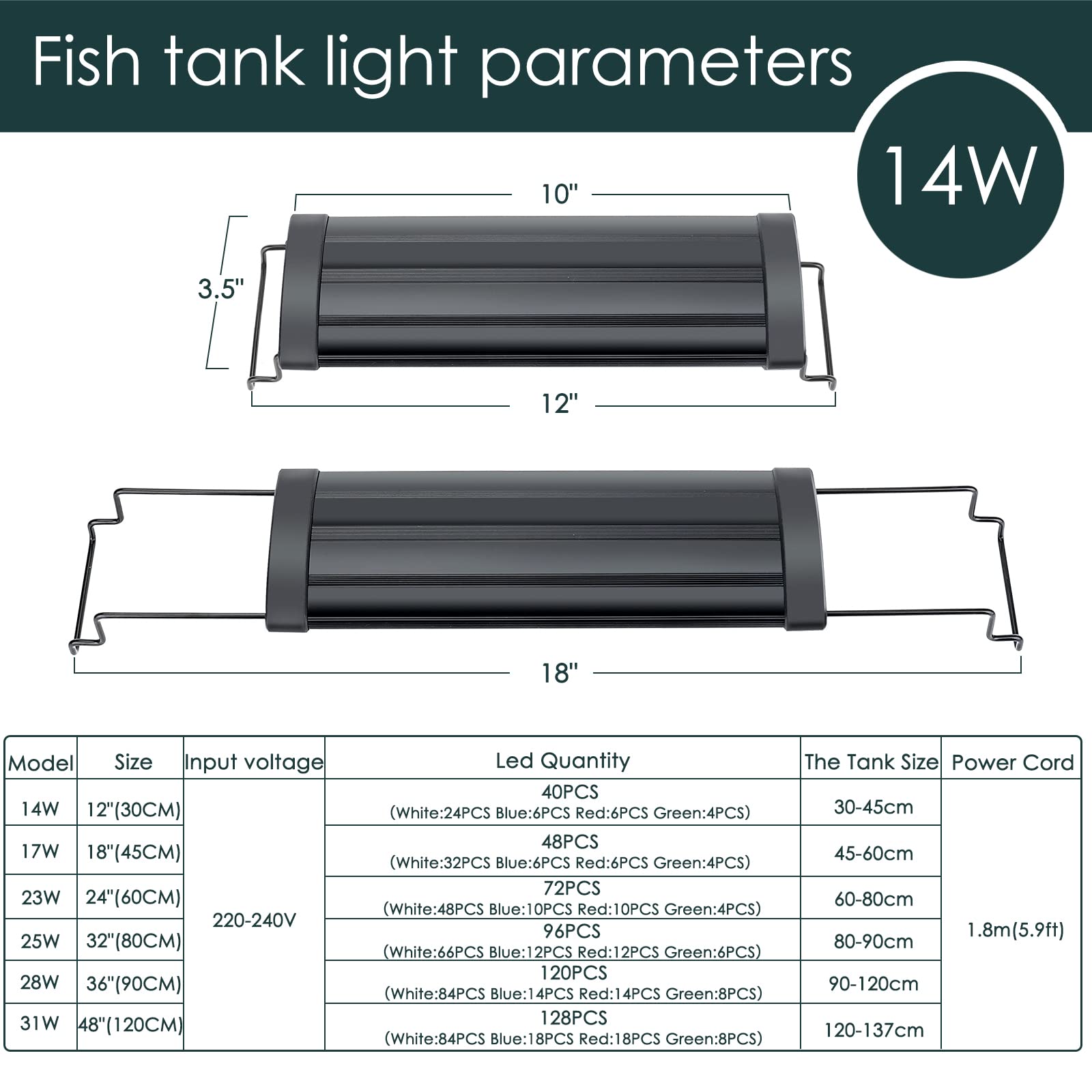 Luz AQQA para acuario duración-20000-horas rendimiento estable.