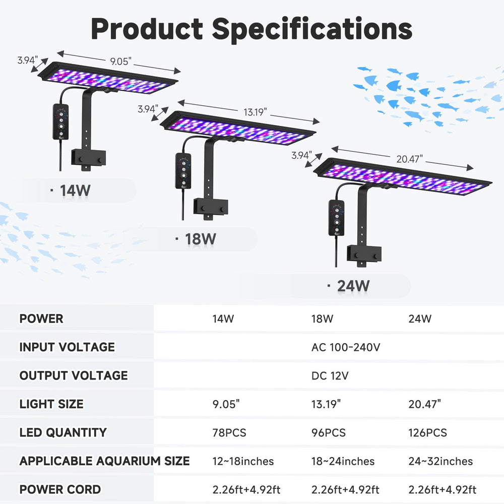 Luz AQQA para acuarios de 18–24 pulgadas